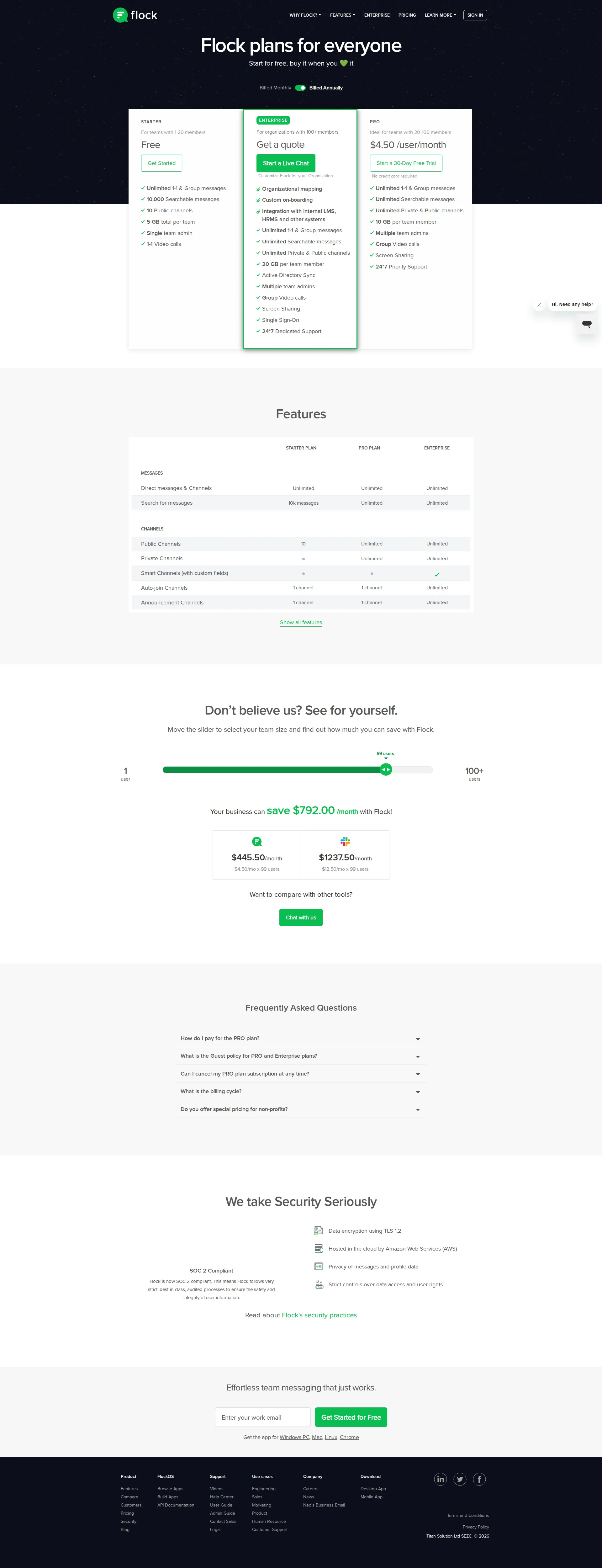 Flock pricing page screenshot