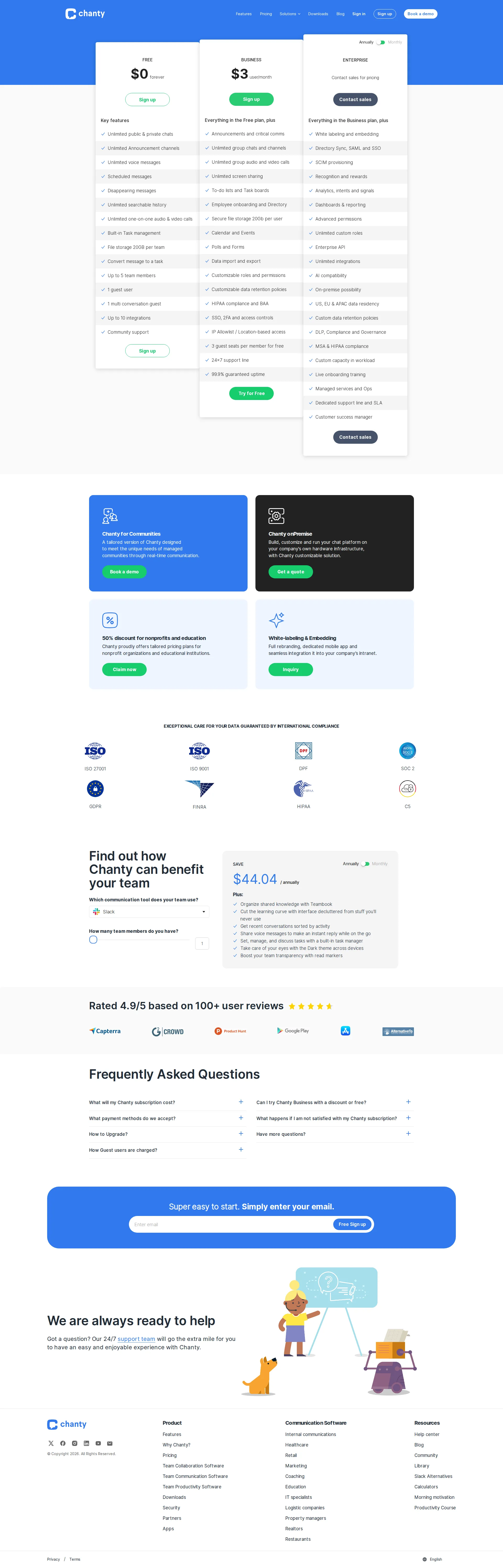 Chanty pricing page screenshot