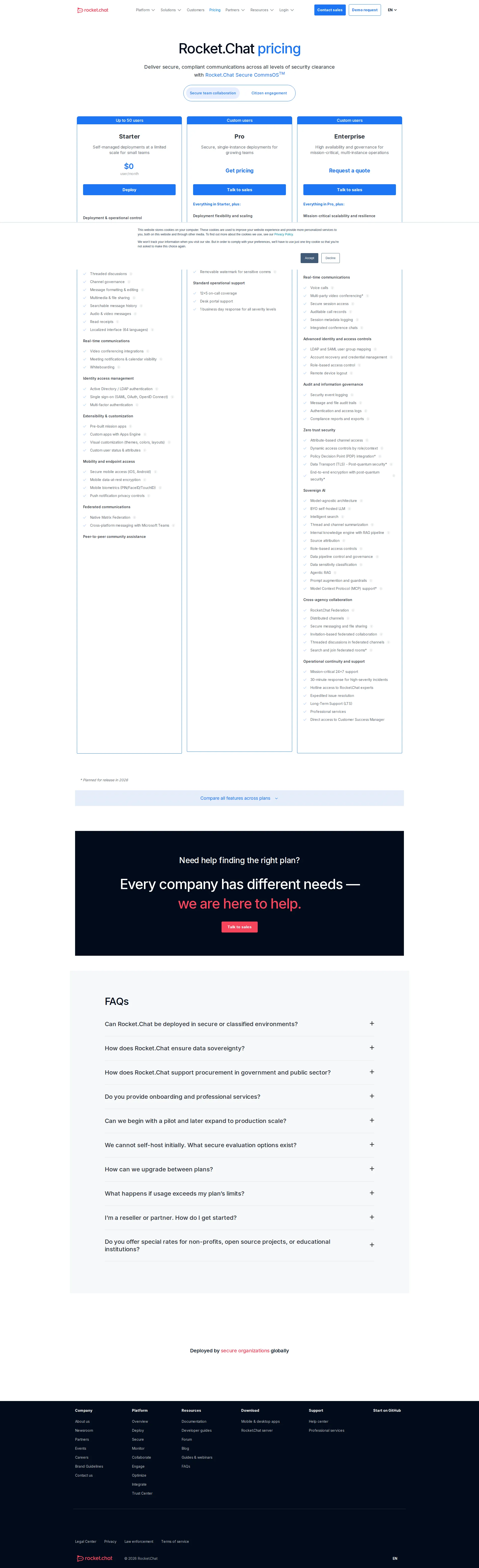 Rocket.Chat pricing page screenshot