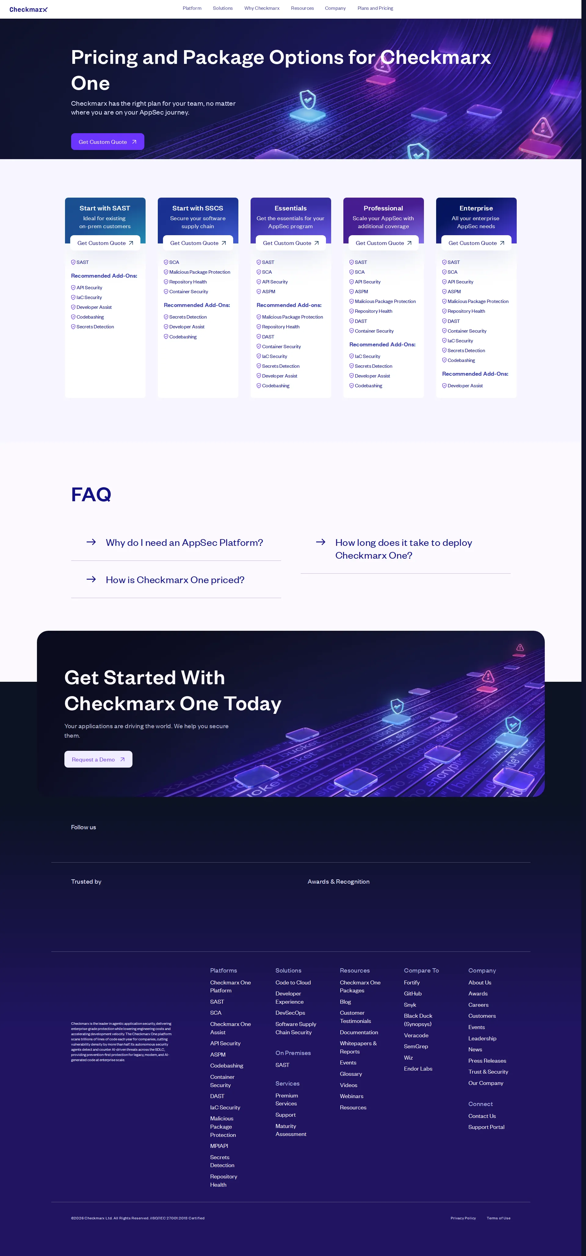 Checkmarx pricing page screenshot