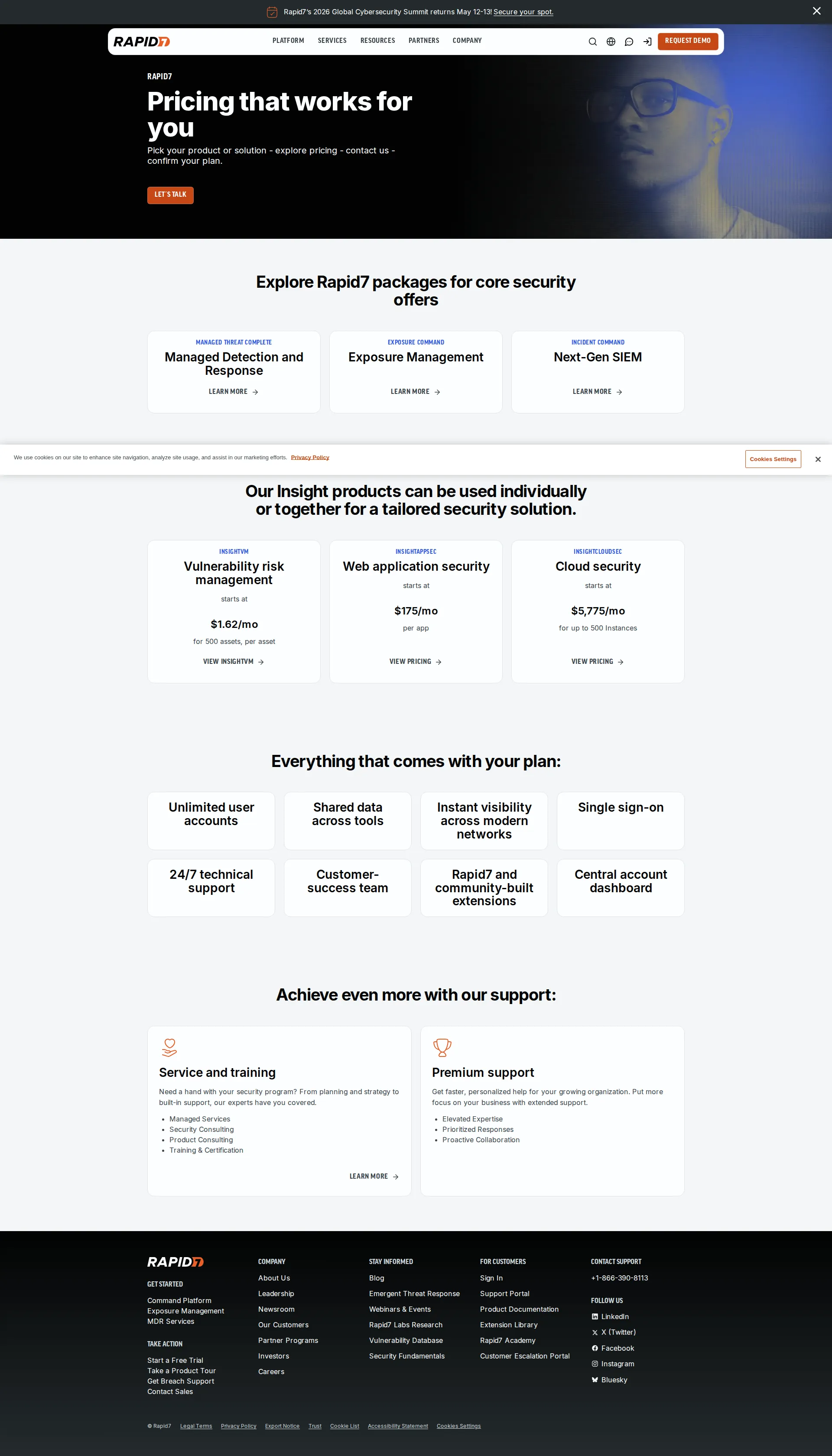 Rapid7 pricing page screenshot