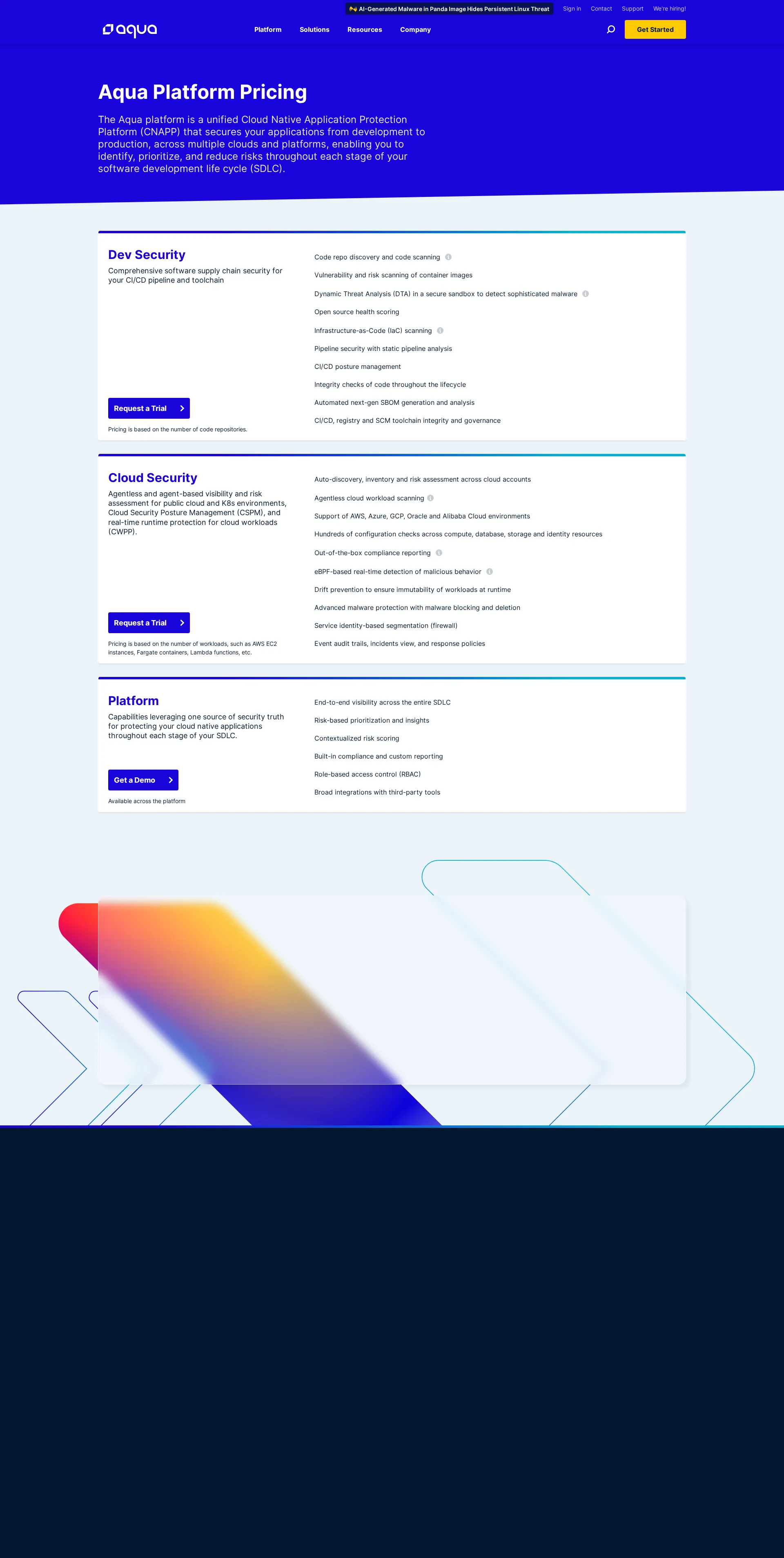 Aqua Security pricing page screenshot