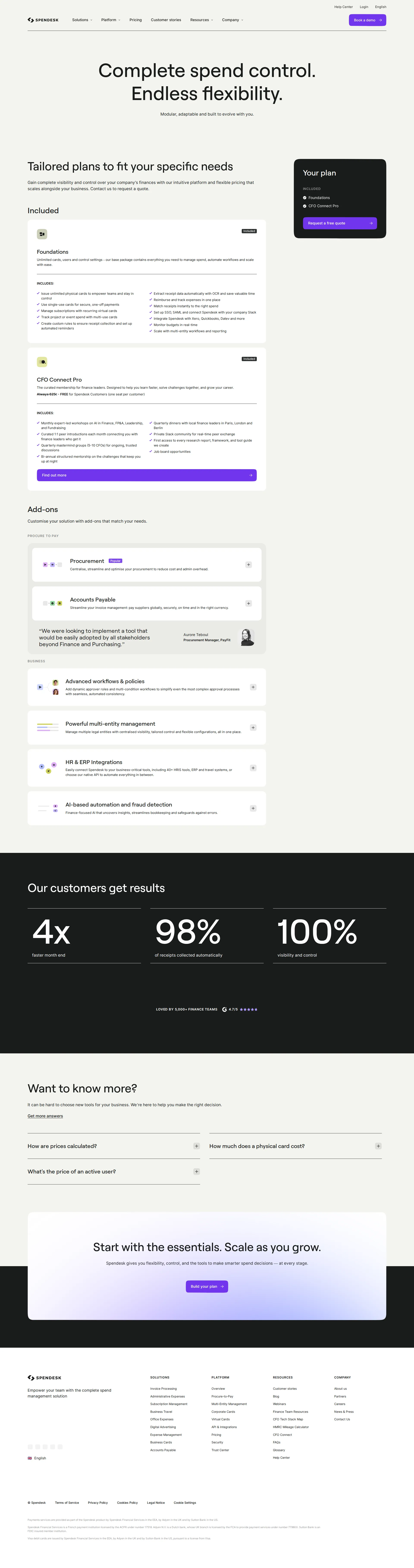 Spendesk pricing page screenshot