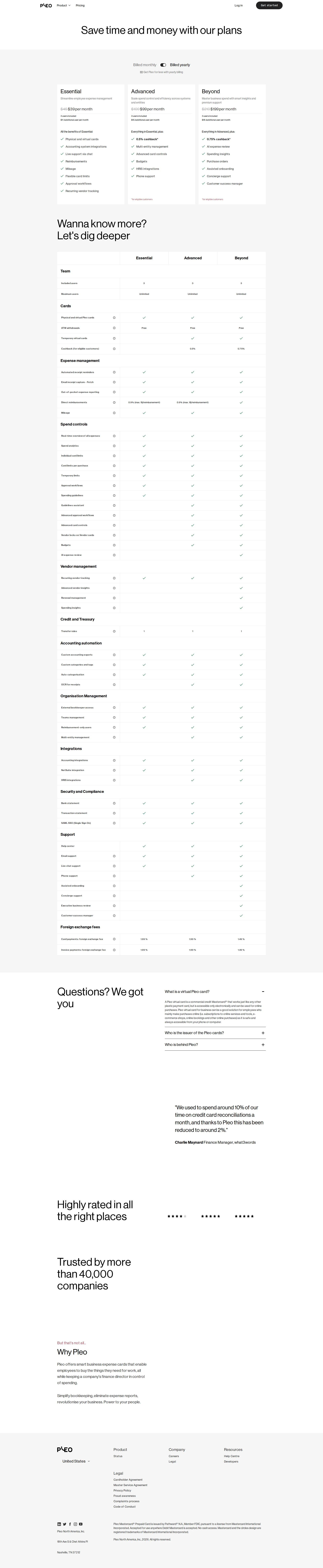 Pleo pricing page screenshot