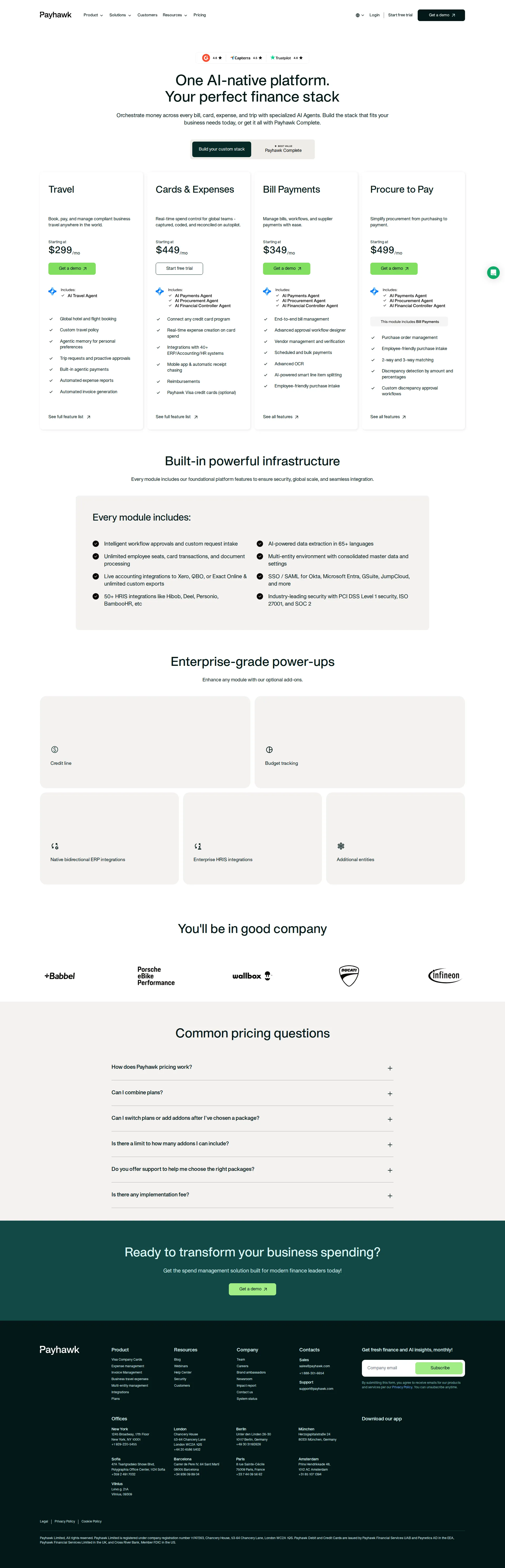 Payhawk pricing page screenshot