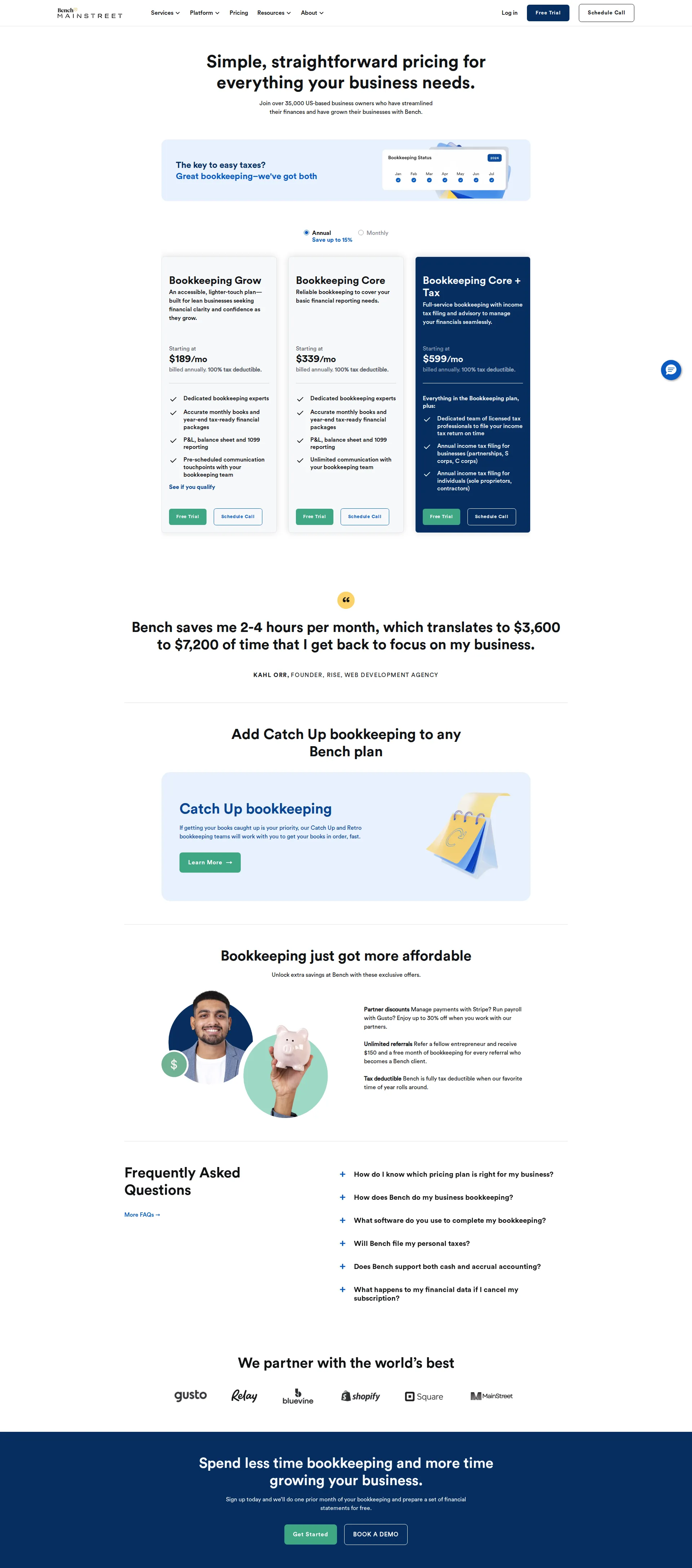 Bench pricing page screenshot