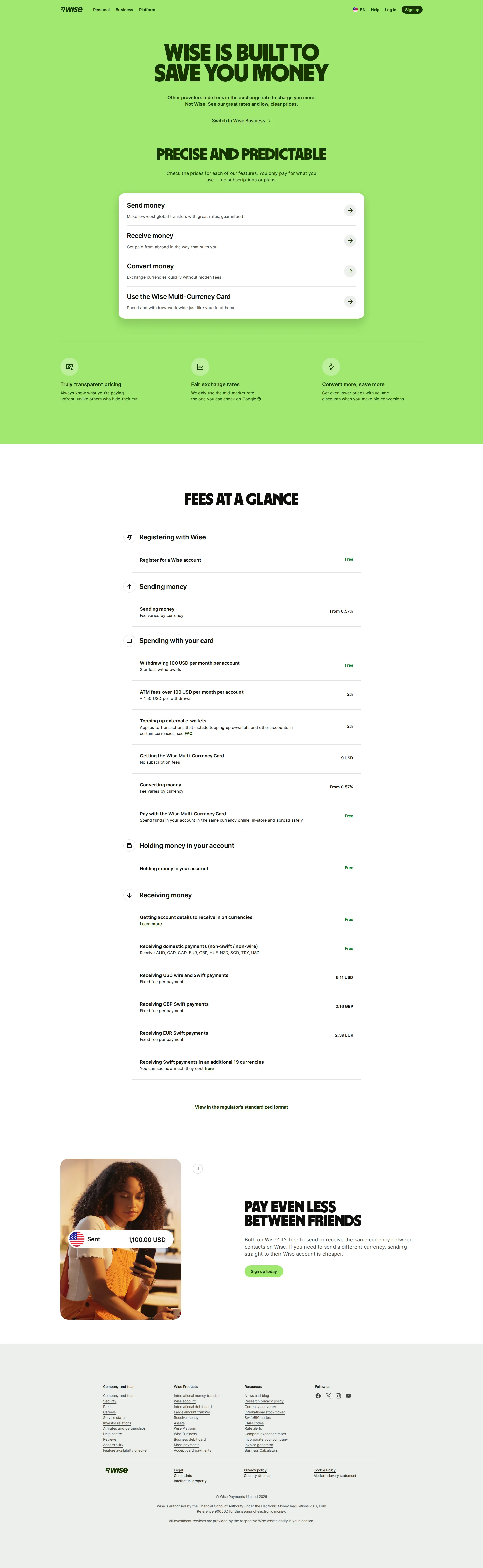 Wise pricing page screenshot