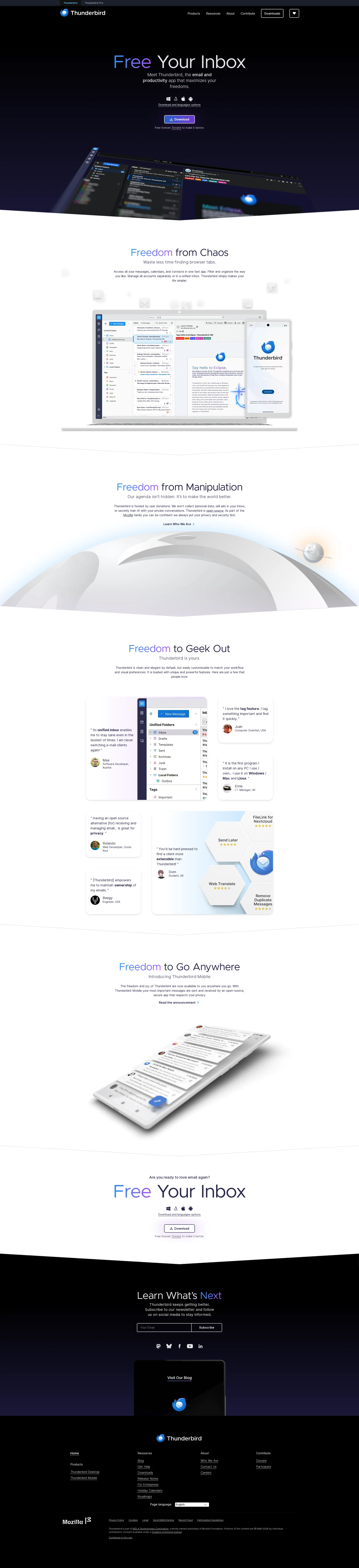 Thunderbird pricing page screenshot