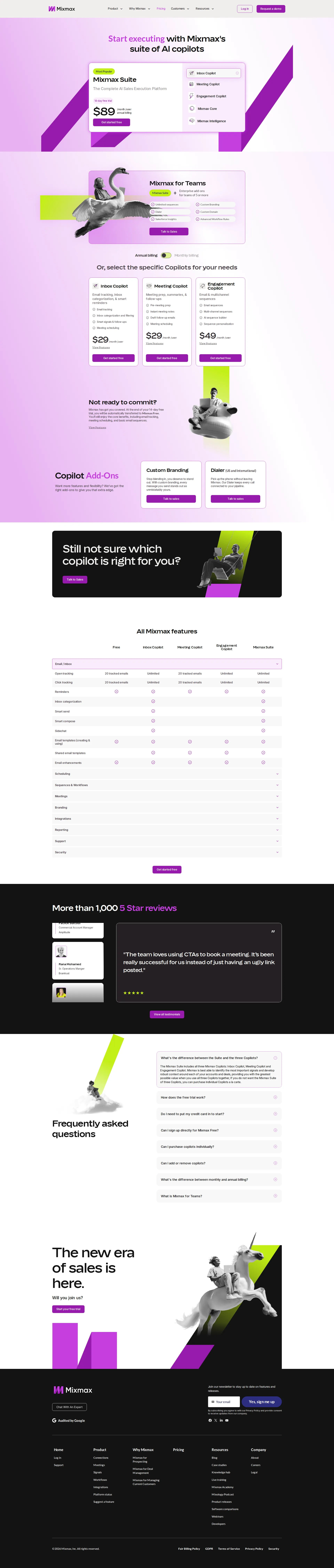 Mixmax pricing page screenshot