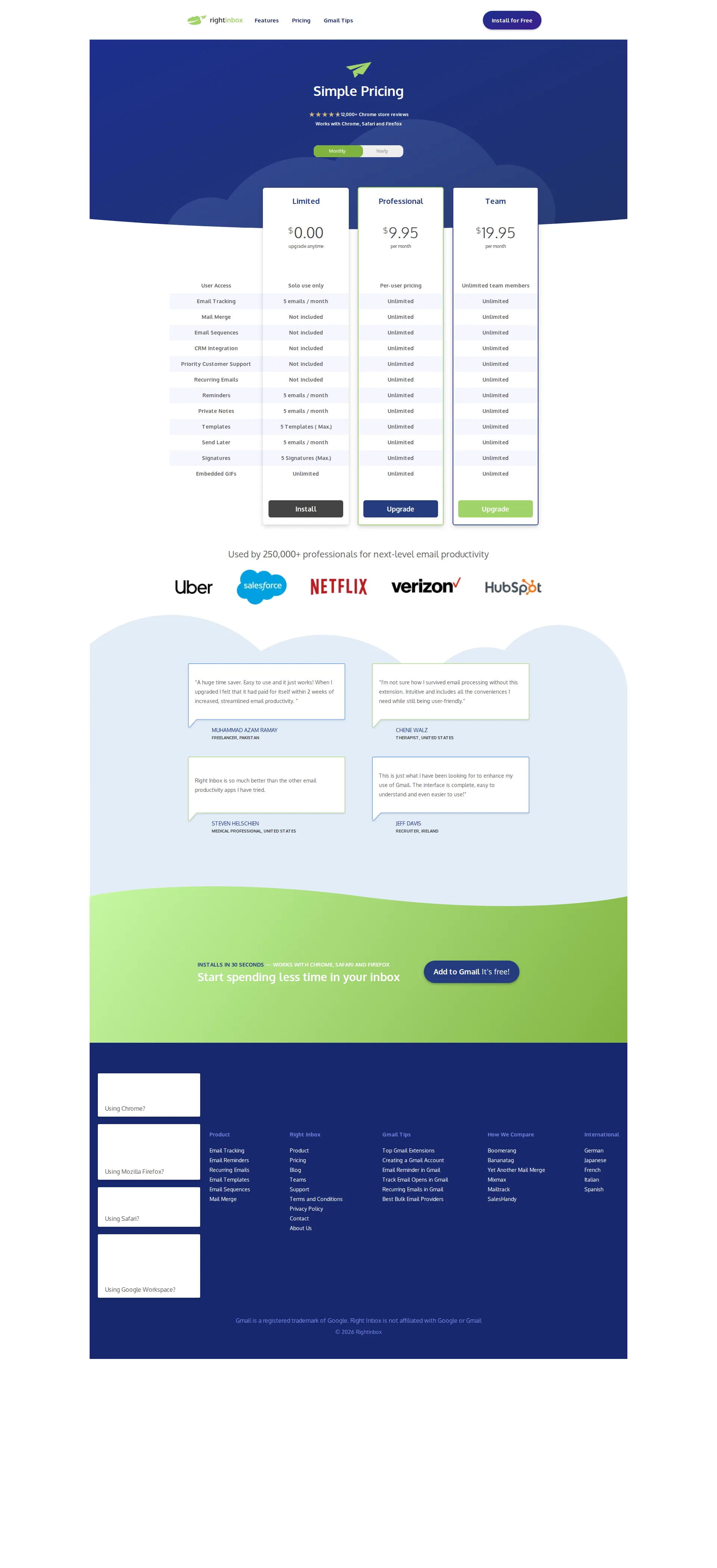 Right Inbox pricing page screenshot