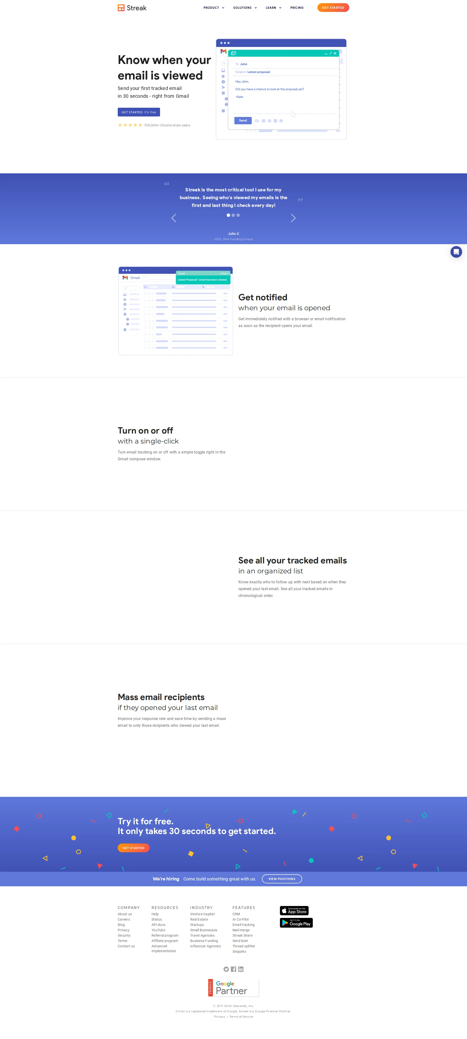 Streak Email pricing page screenshot