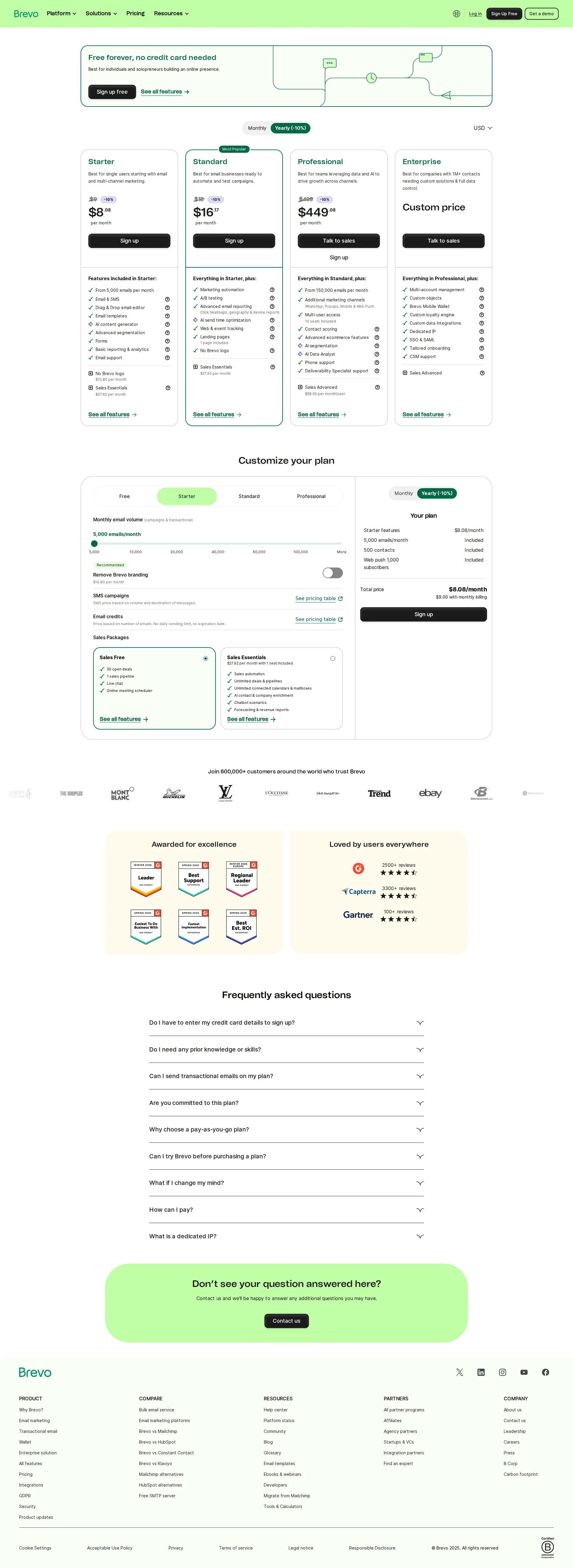 Brevo pricing page screenshot