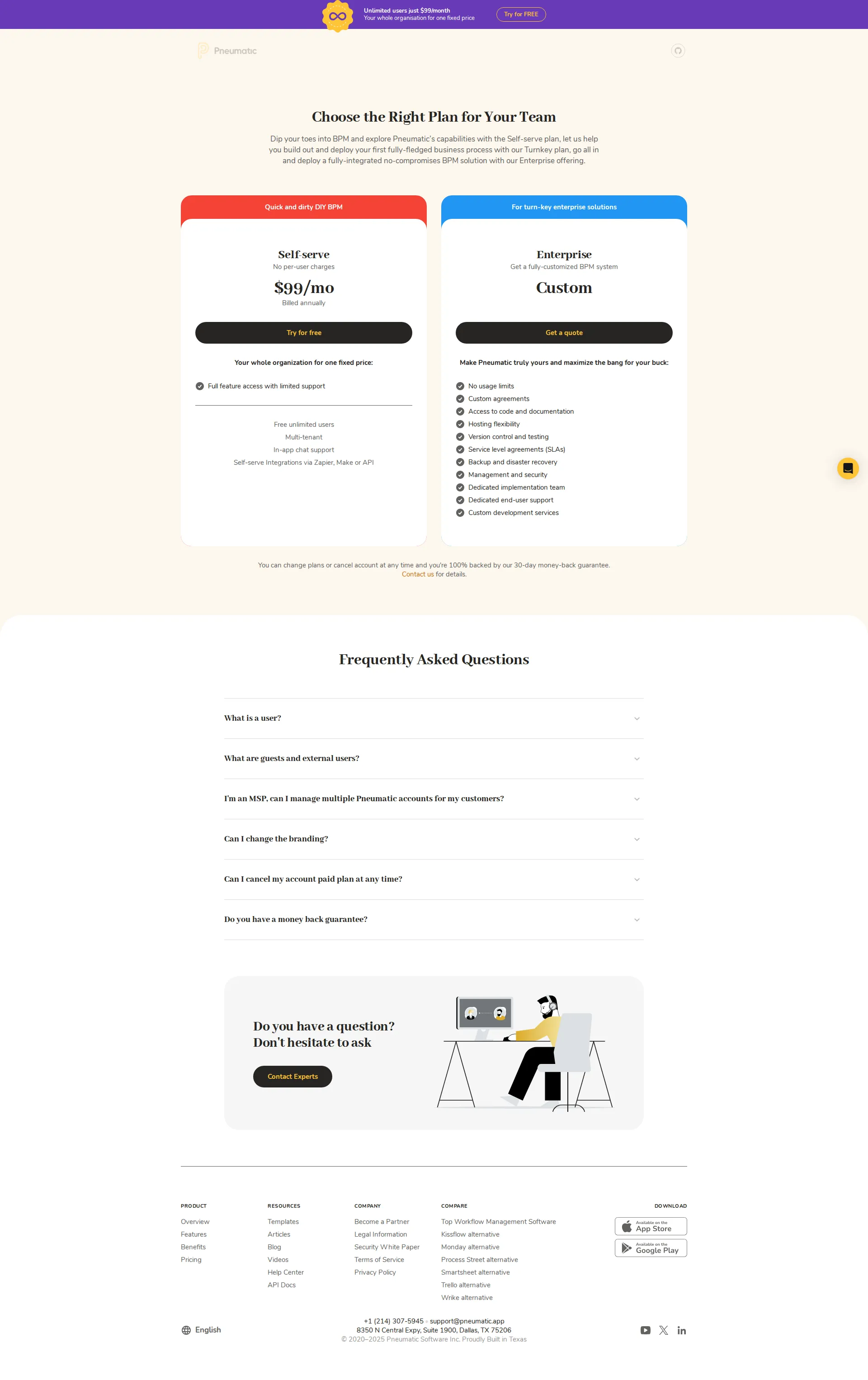 Pneumatic pricing page screenshot