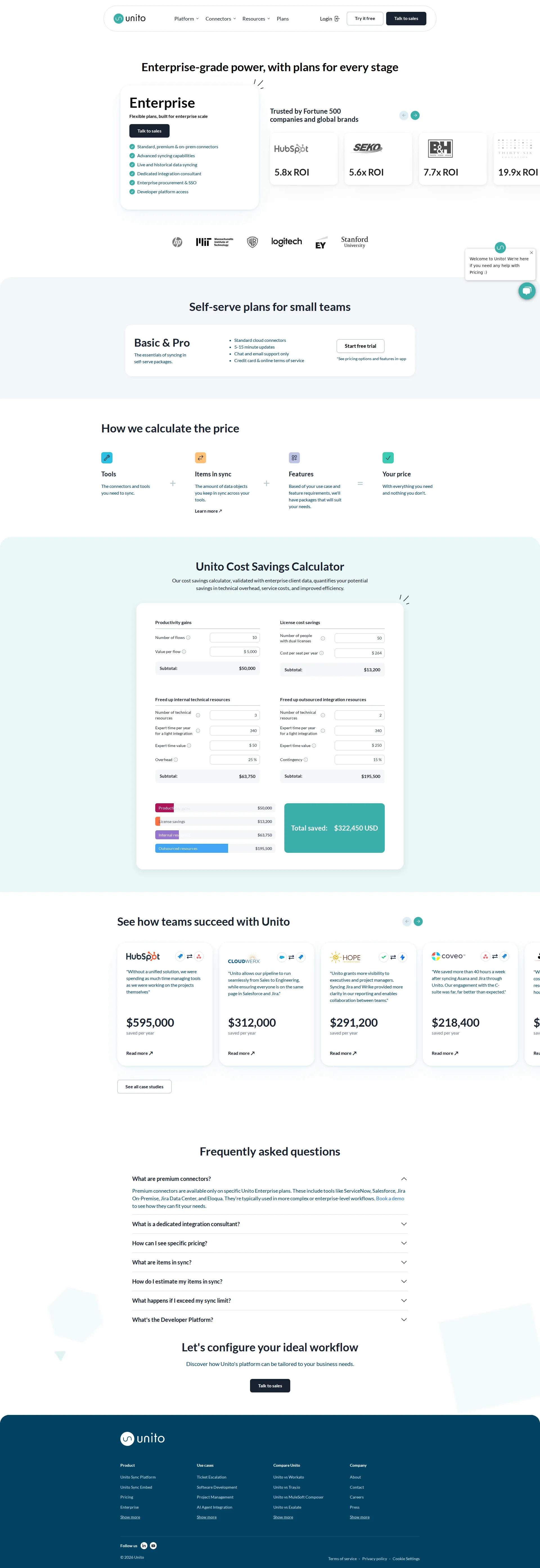 Unito pricing page screenshot