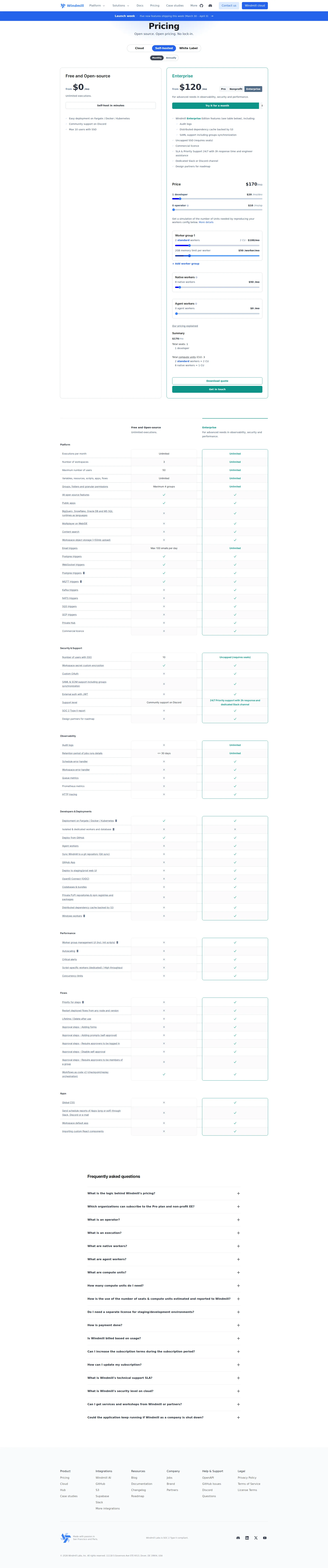 Windmill pricing page screenshot