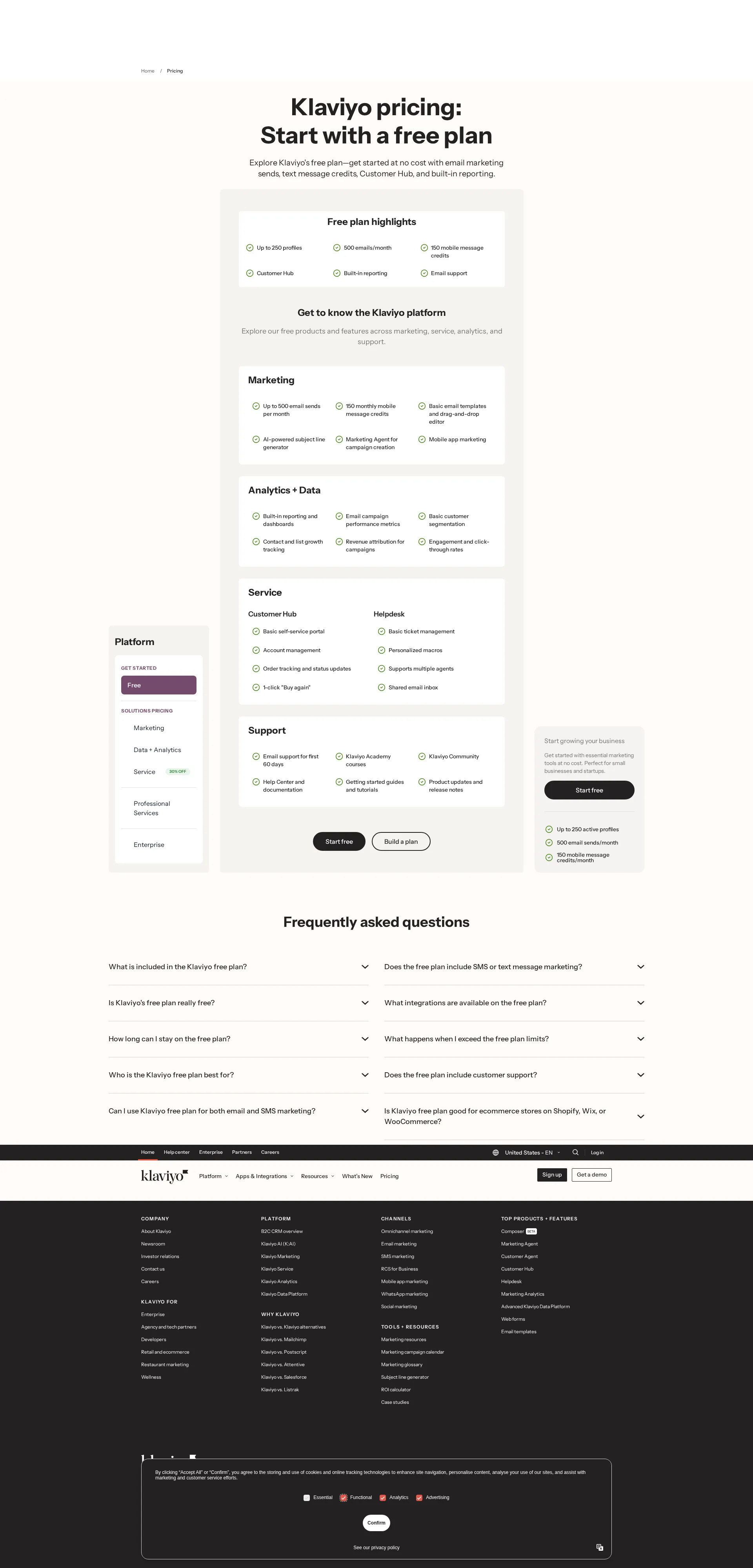 Klaviyo pricing page screenshot