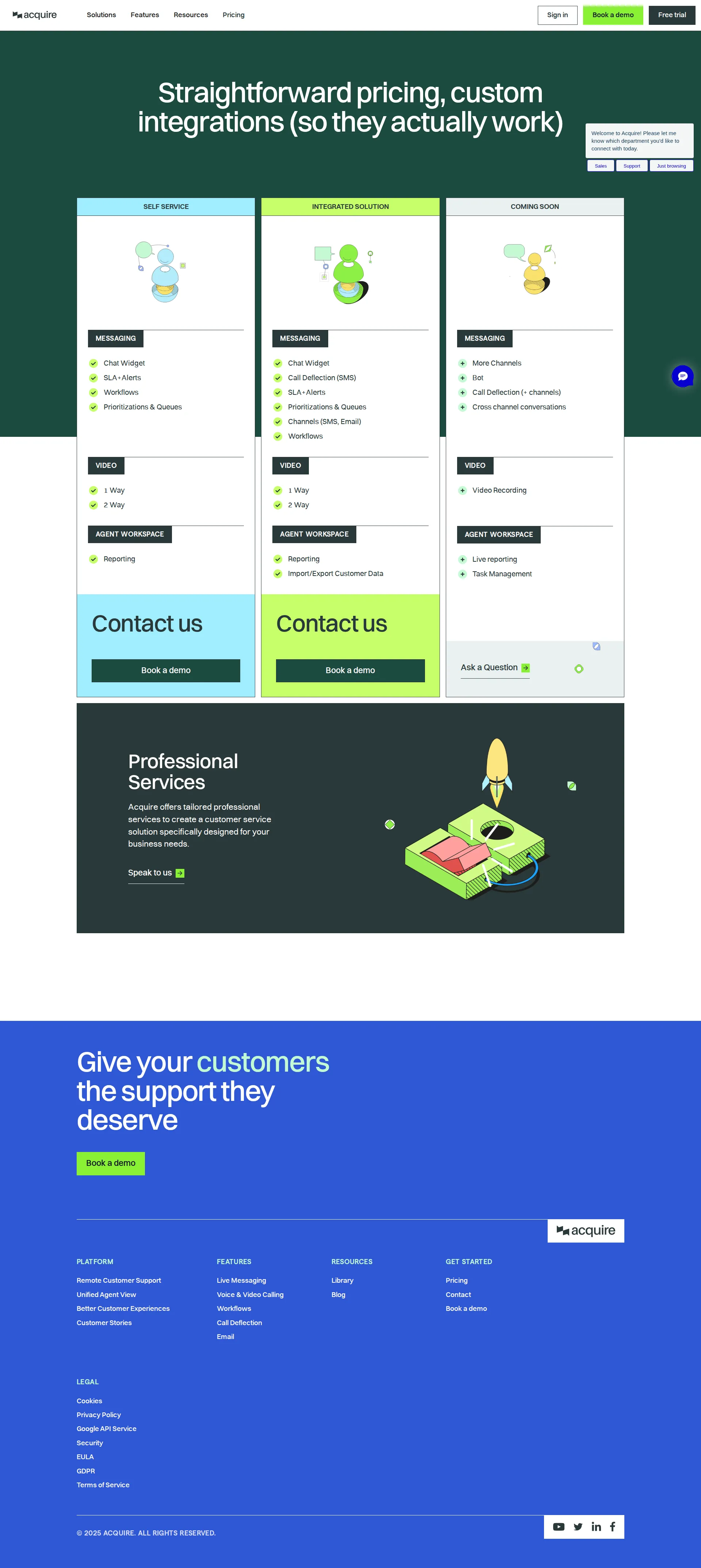 Acquire pricing page screenshot