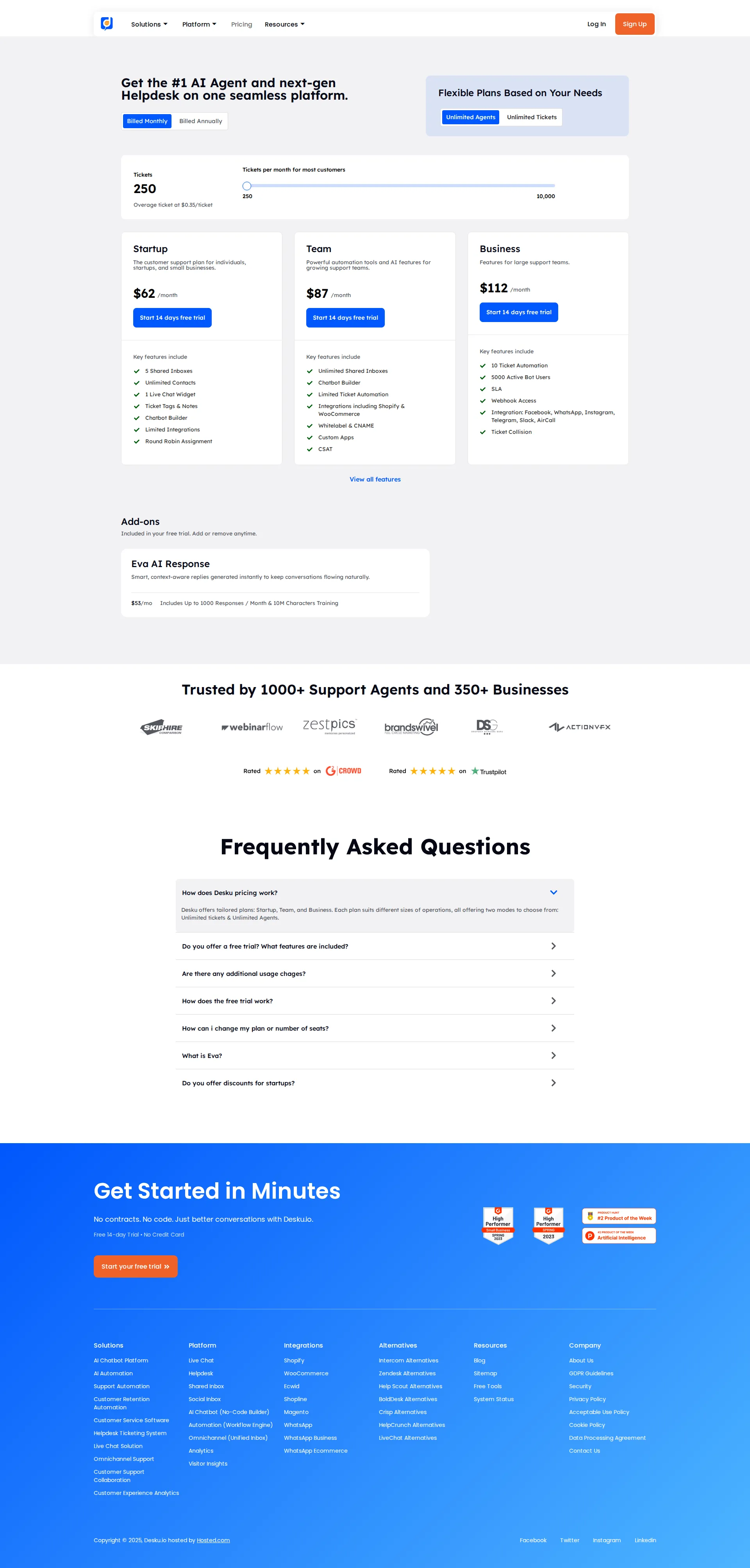 Desku pricing page screenshot