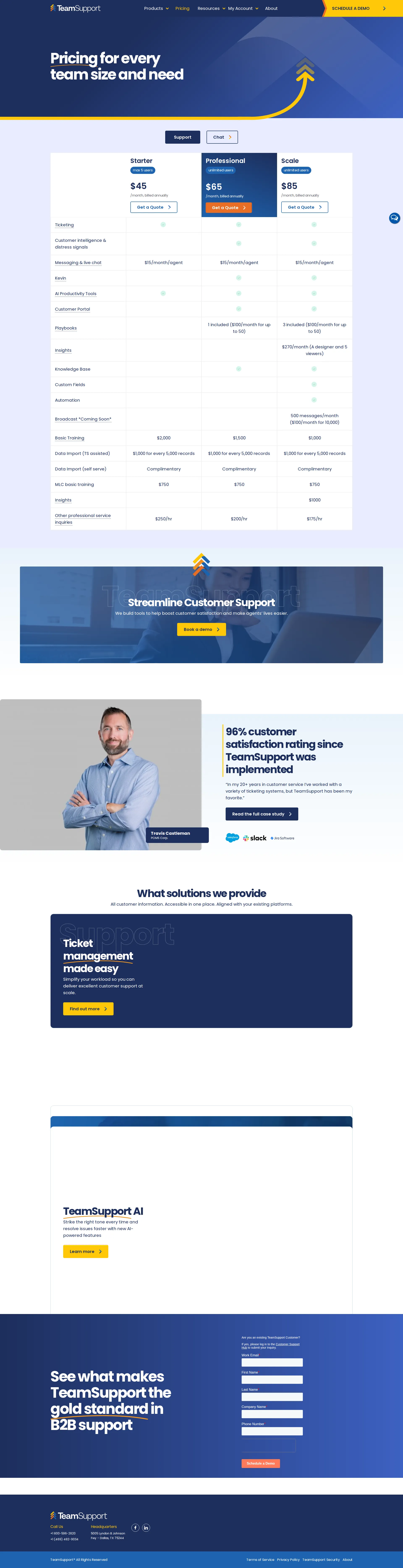 TeamSupport pricing page screenshot