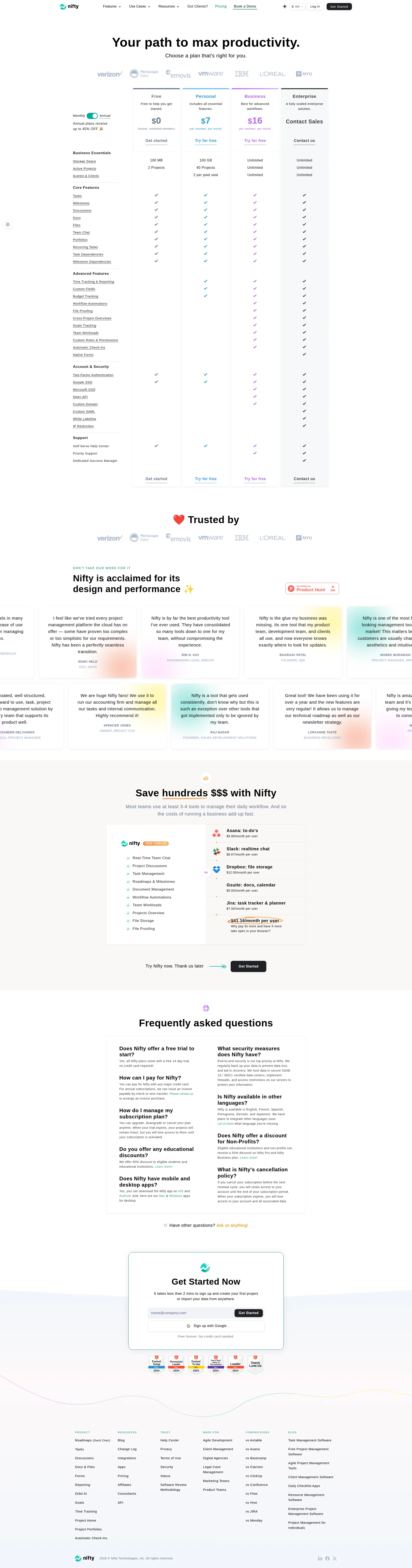 Nifty pricing page screenshot