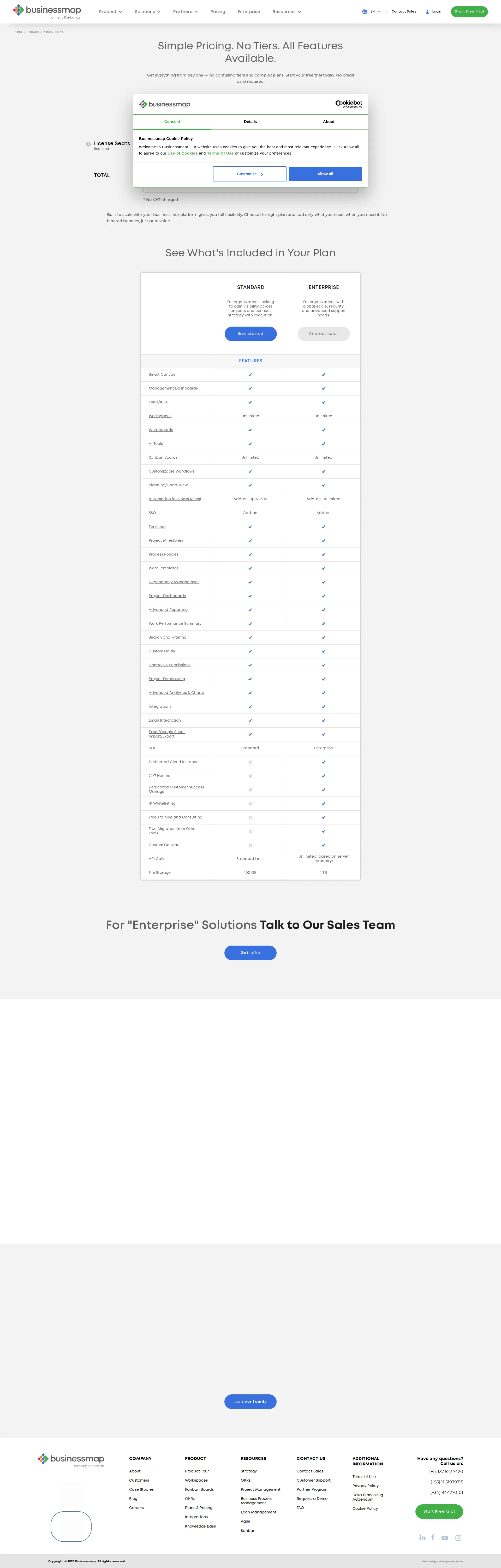 Kanbanize pricing page screenshot