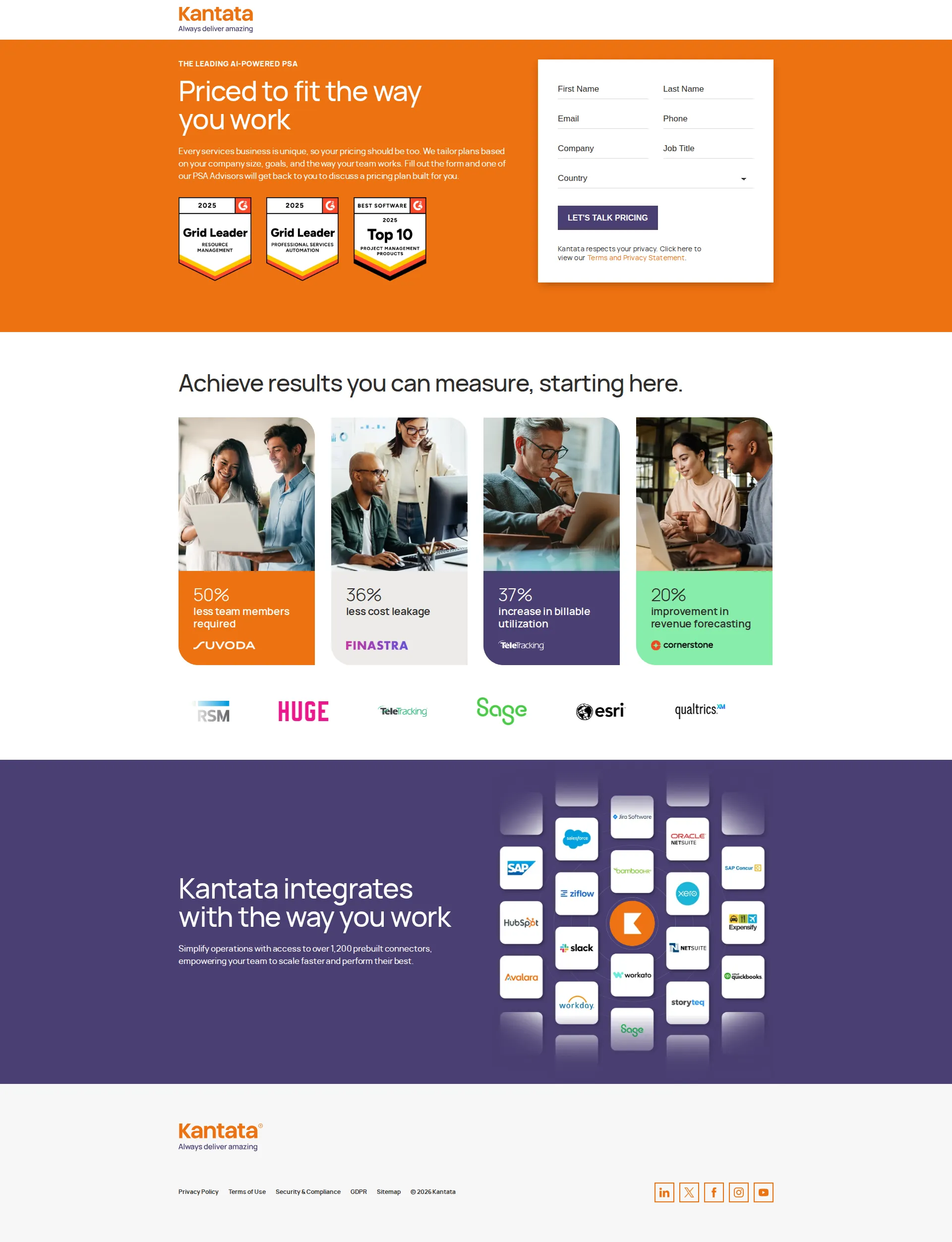 Kantata pricing page screenshot