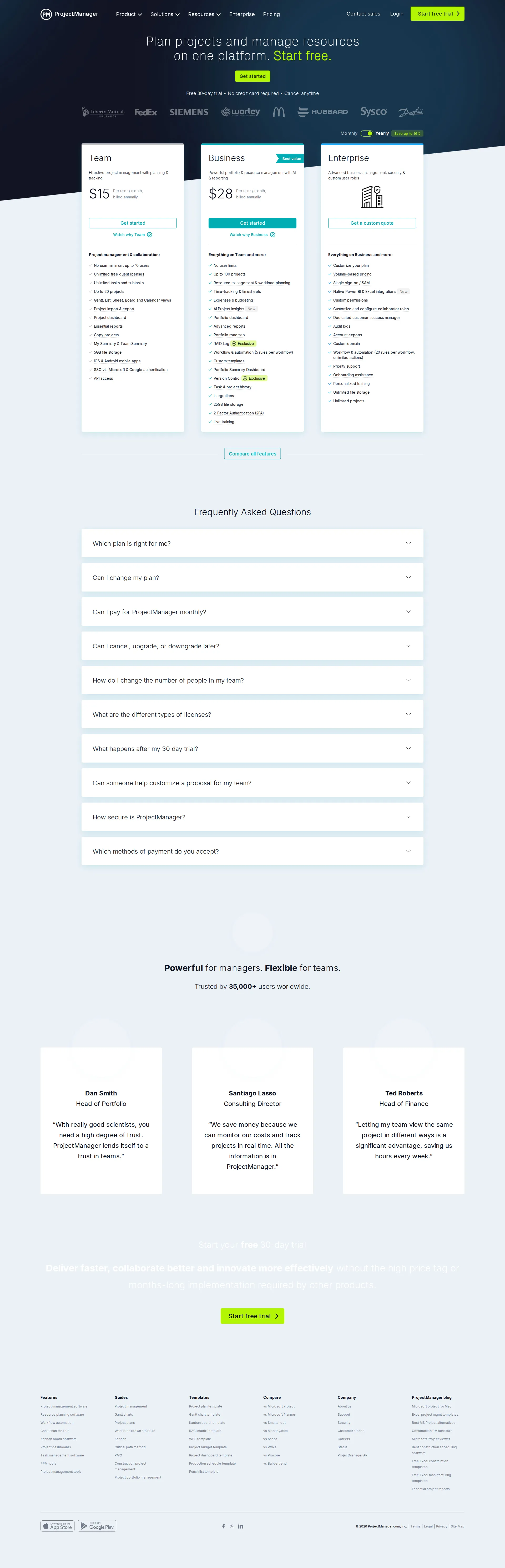 ProjectManager pricing page screenshot