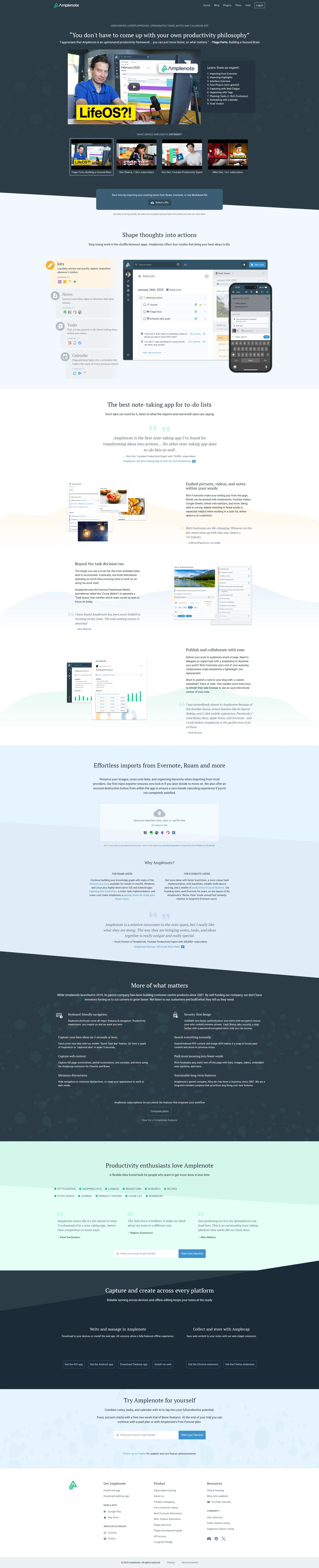 Amplenote pricing page screenshot