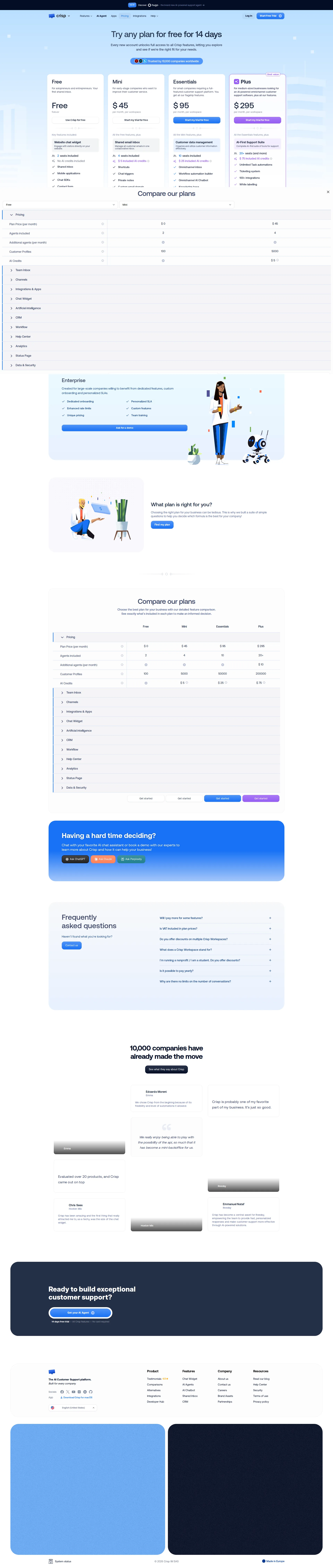 Crisp pricing page screenshot