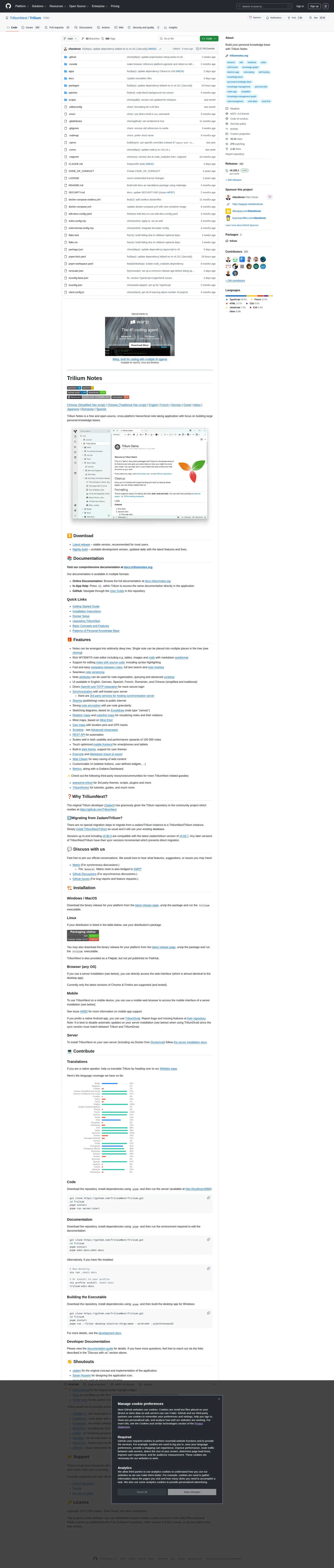 Trilium Notes pricing page screenshot