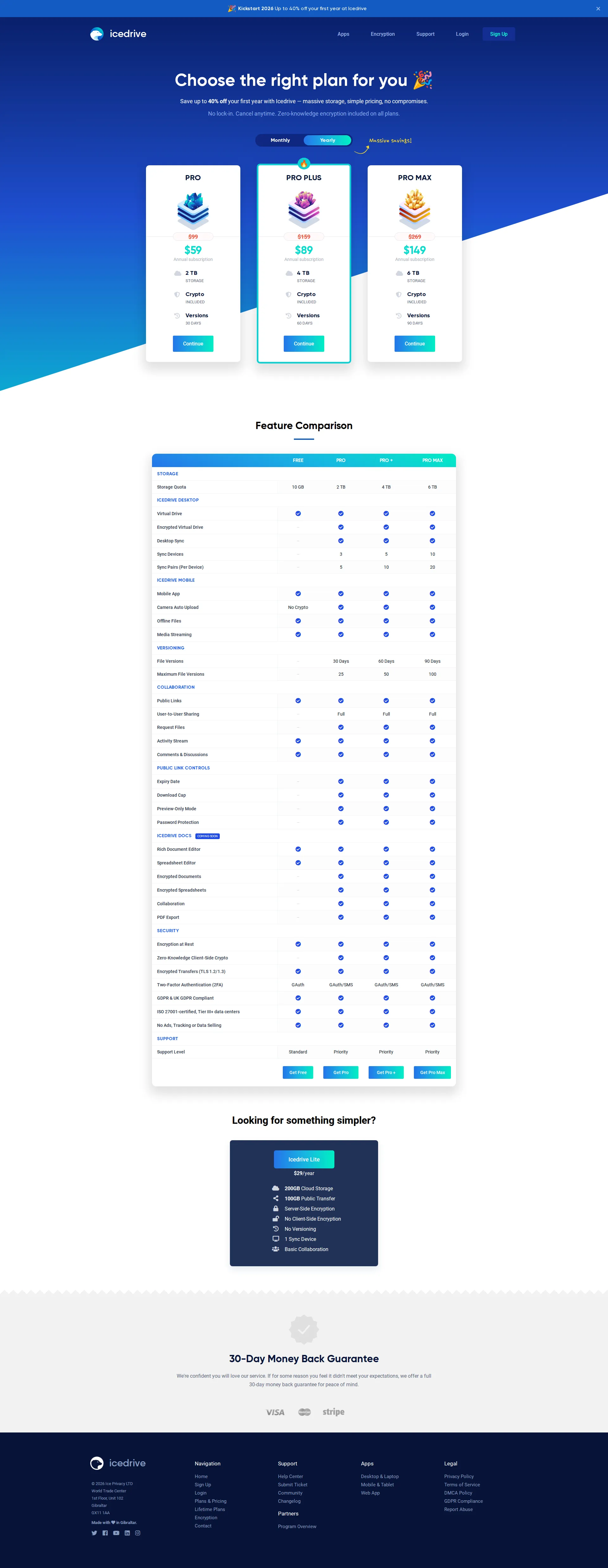Icedrive pricing page screenshot