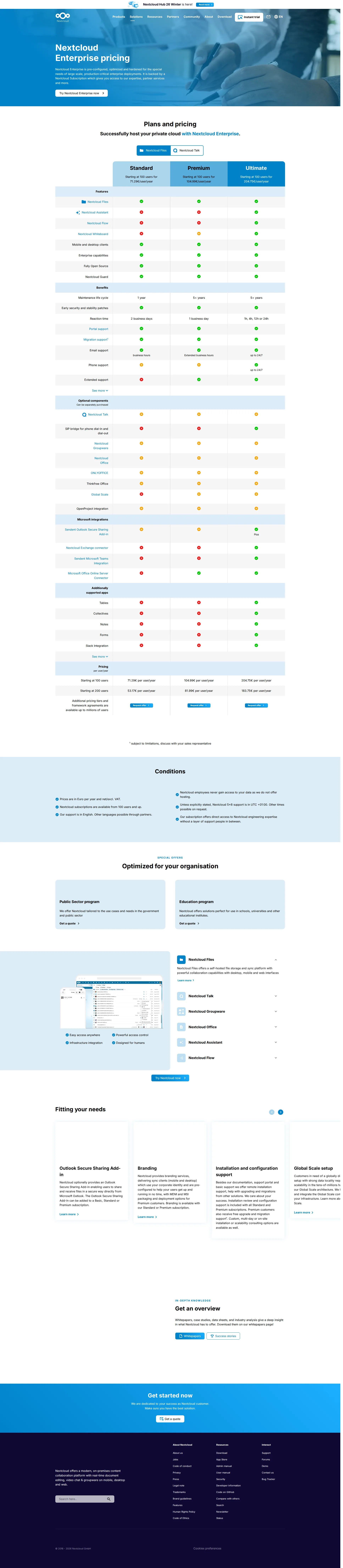 Nextcloud pricing page screenshot