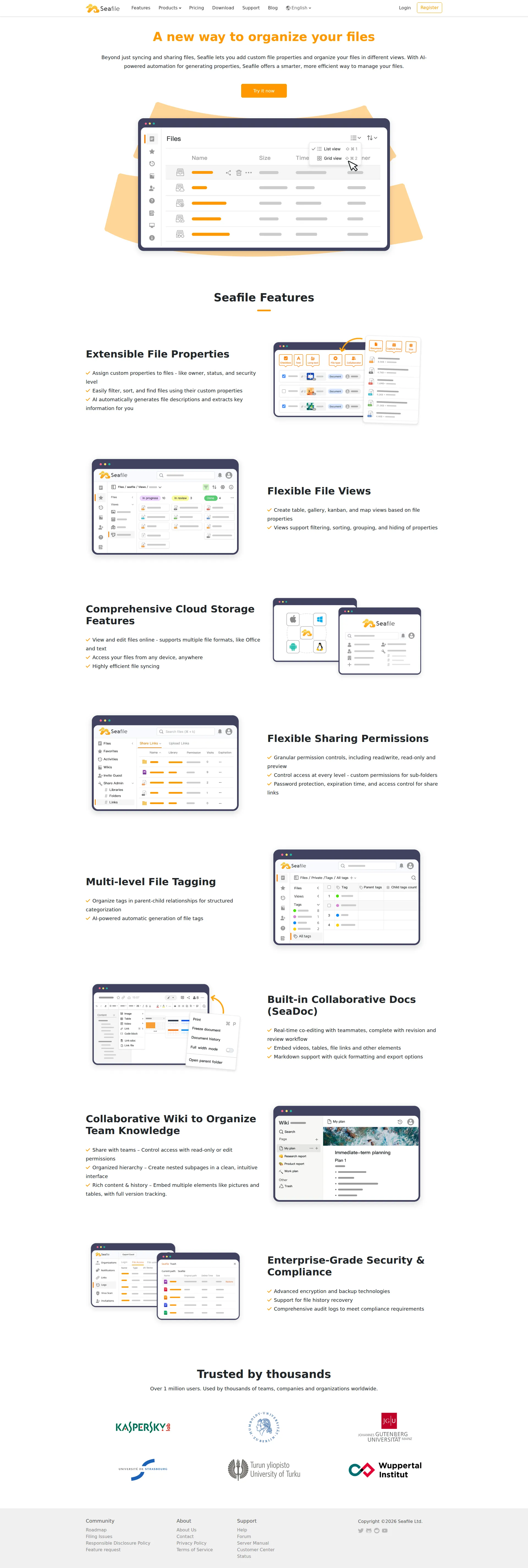 Seafile pricing page screenshot