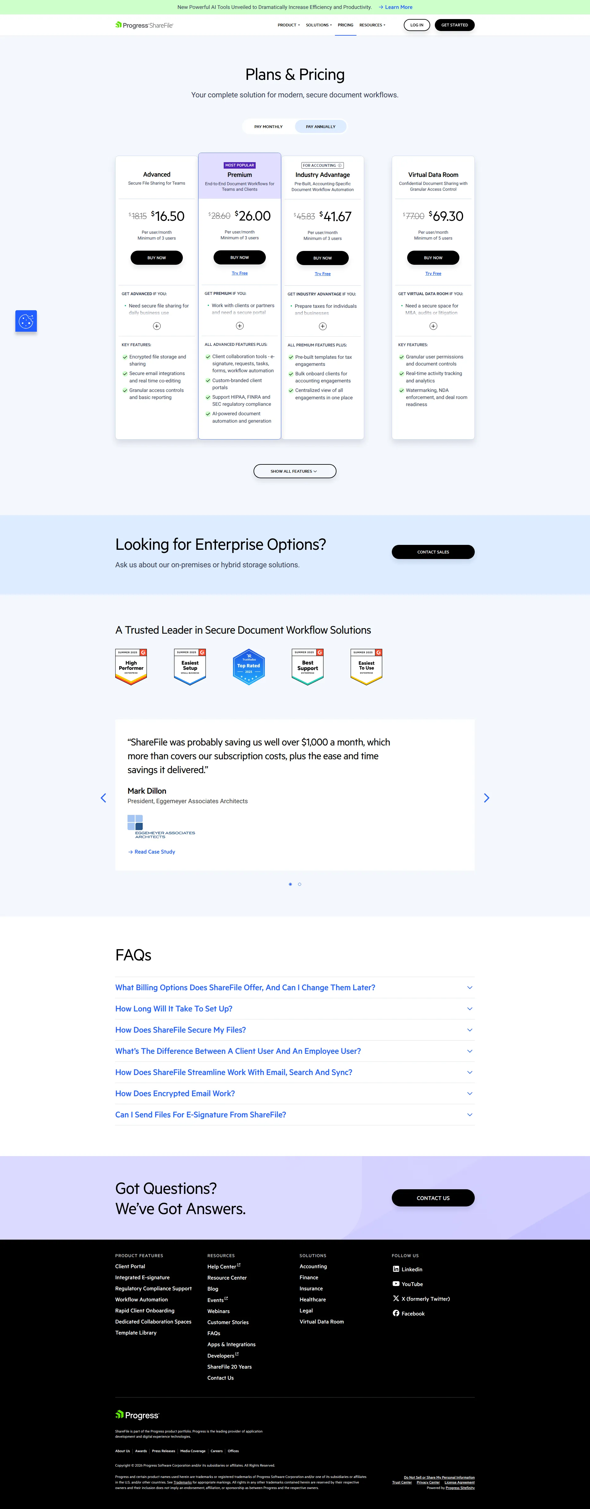 Citrix ShareFile pricing page screenshot
