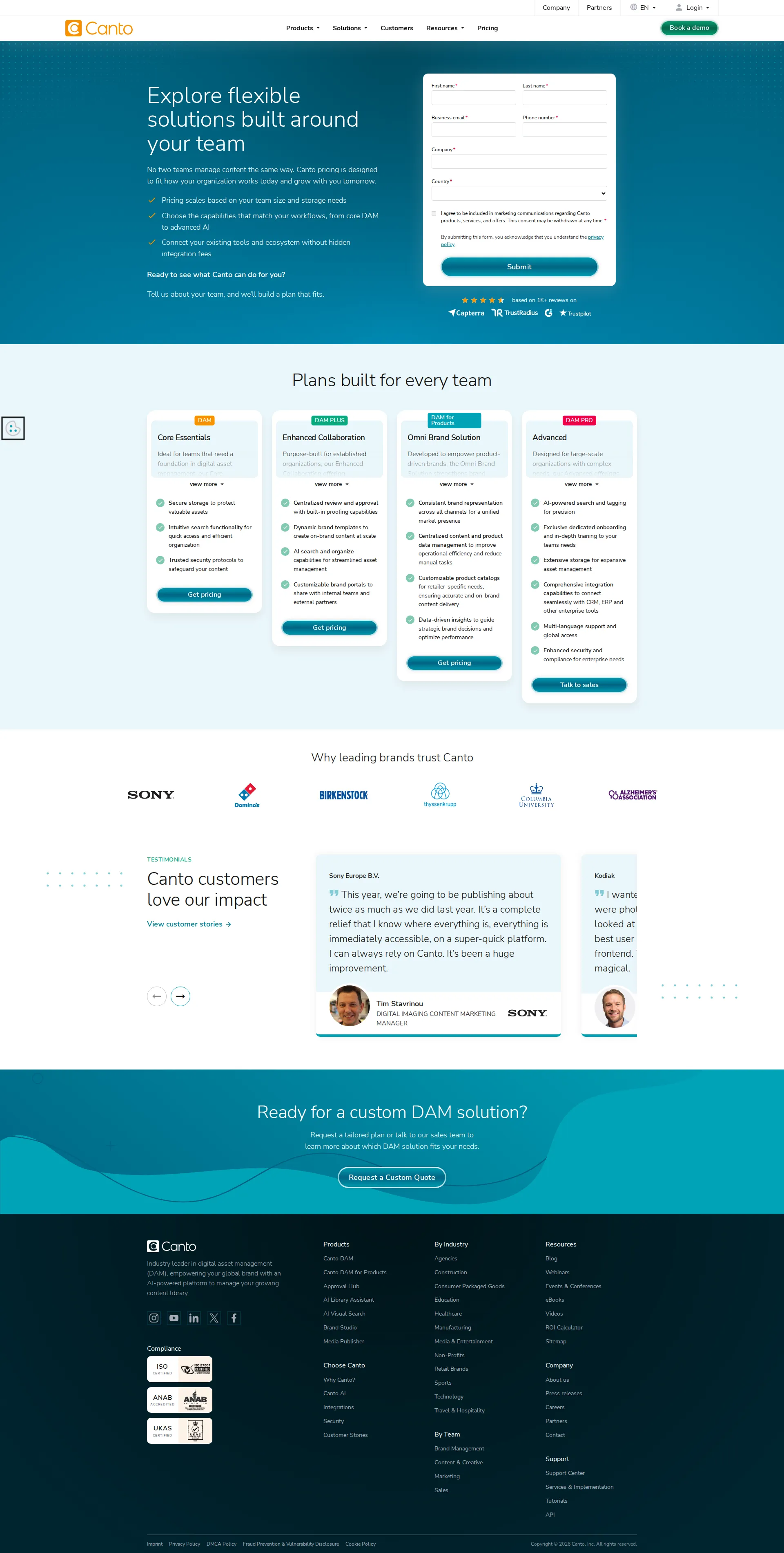 Canto pricing page screenshot