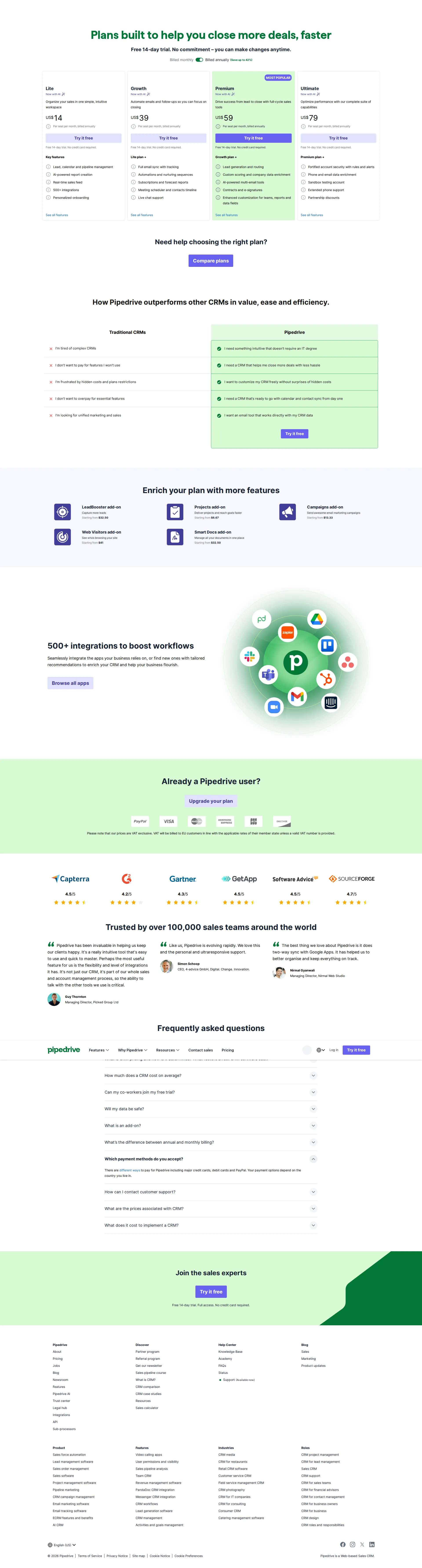 Pipedrive pricing page screenshot