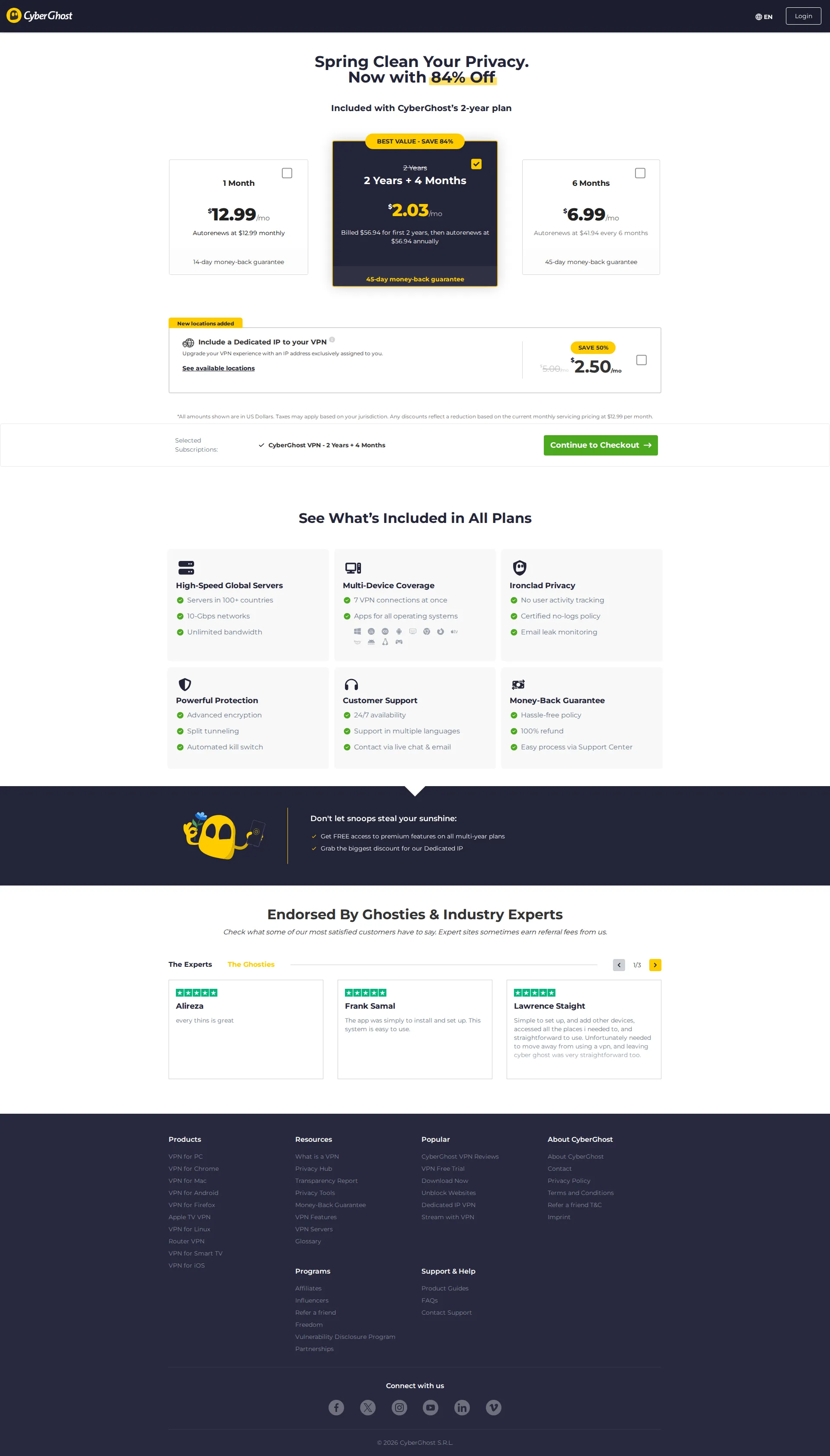 CyberGhost pricing page screenshot