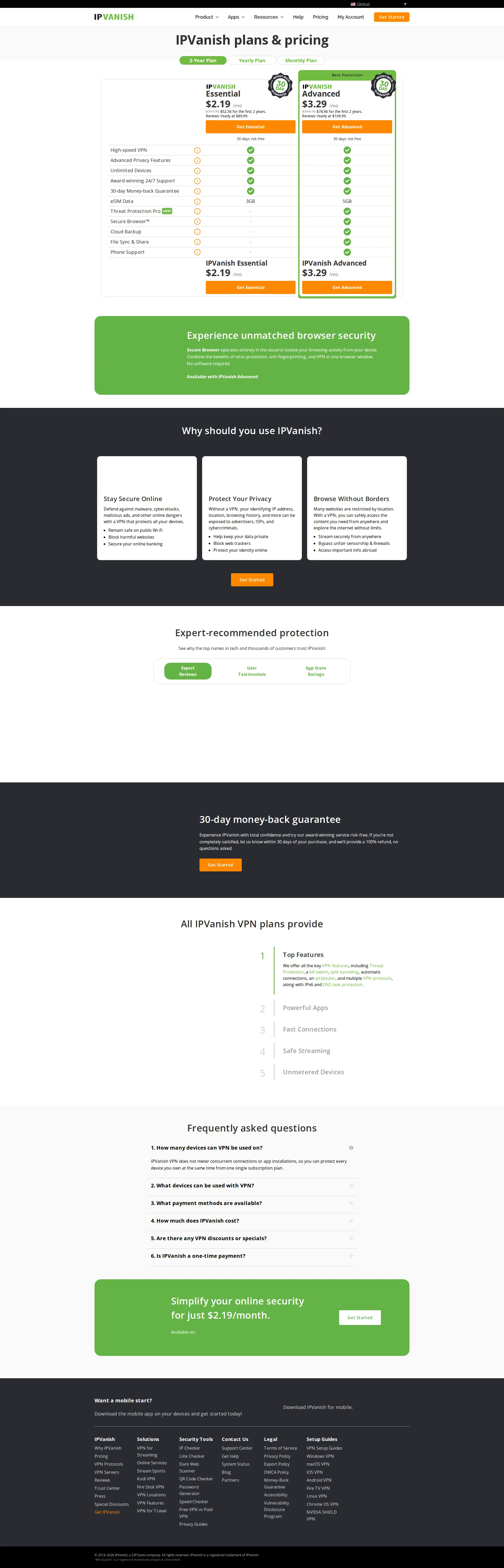 IPVanish pricing page screenshot