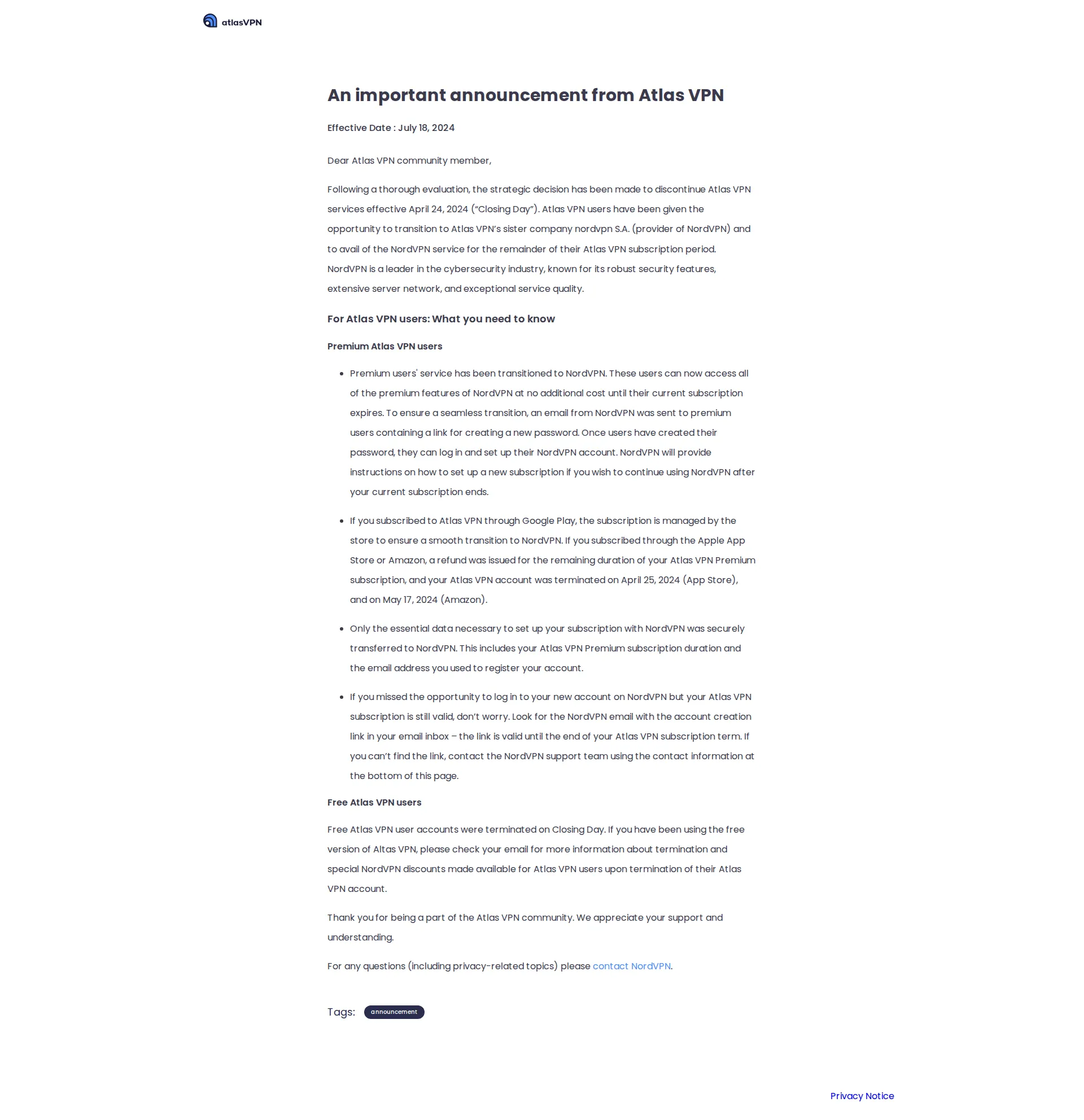 Atlas VPN pricing page screenshot
