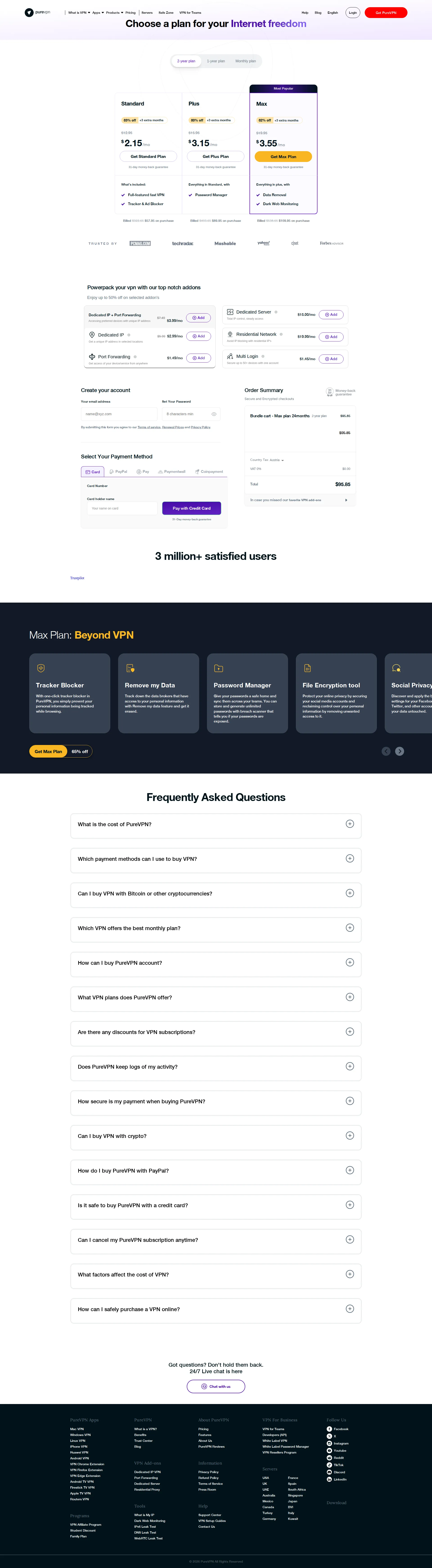 PureVPN pricing page screenshot