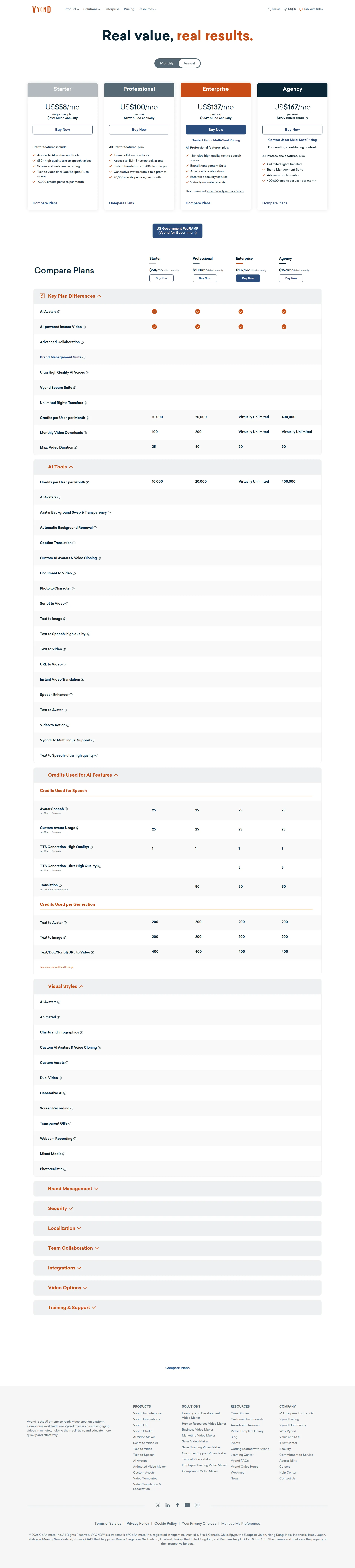 Vyond pricing page screenshot