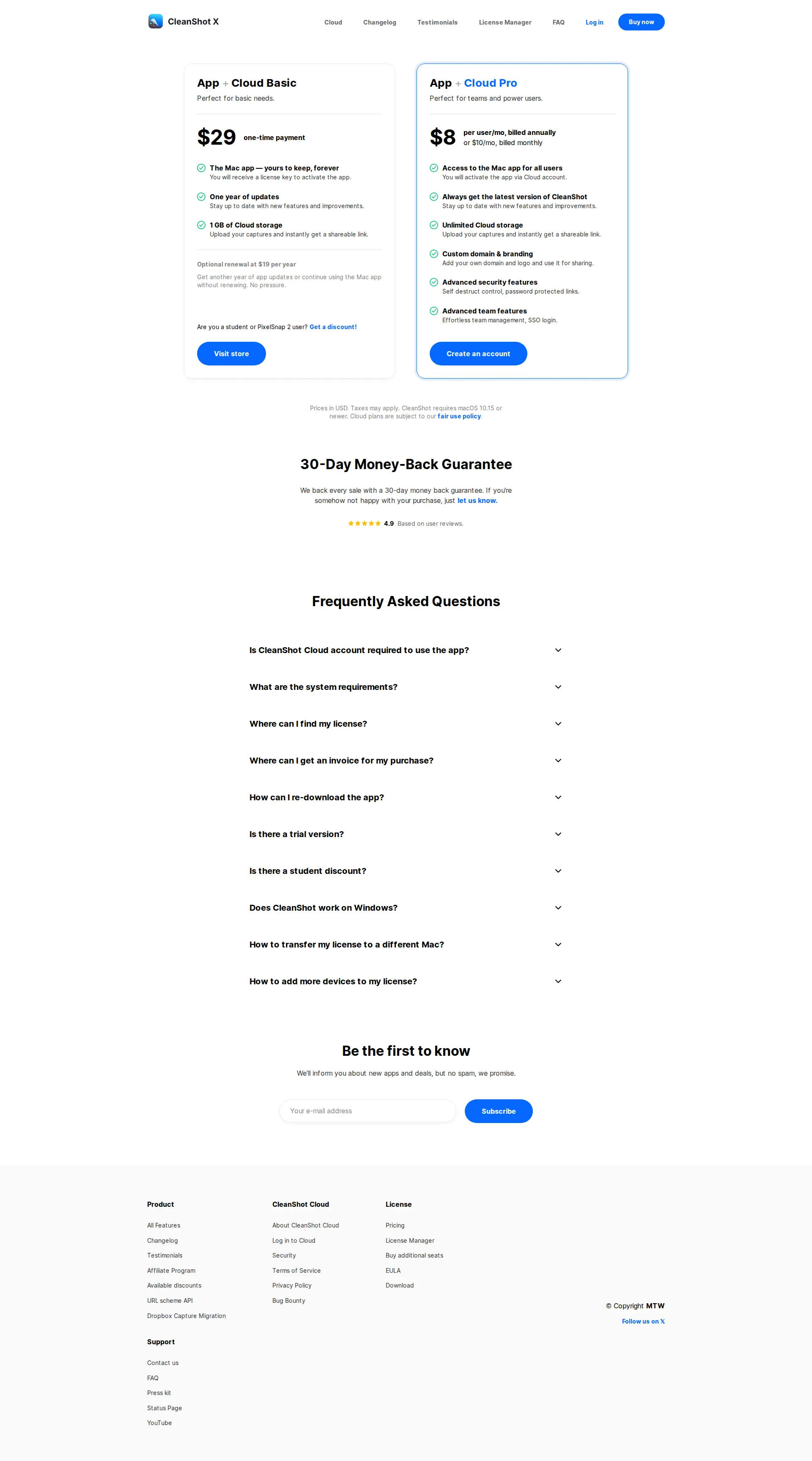 CleanShot X pricing page screenshot