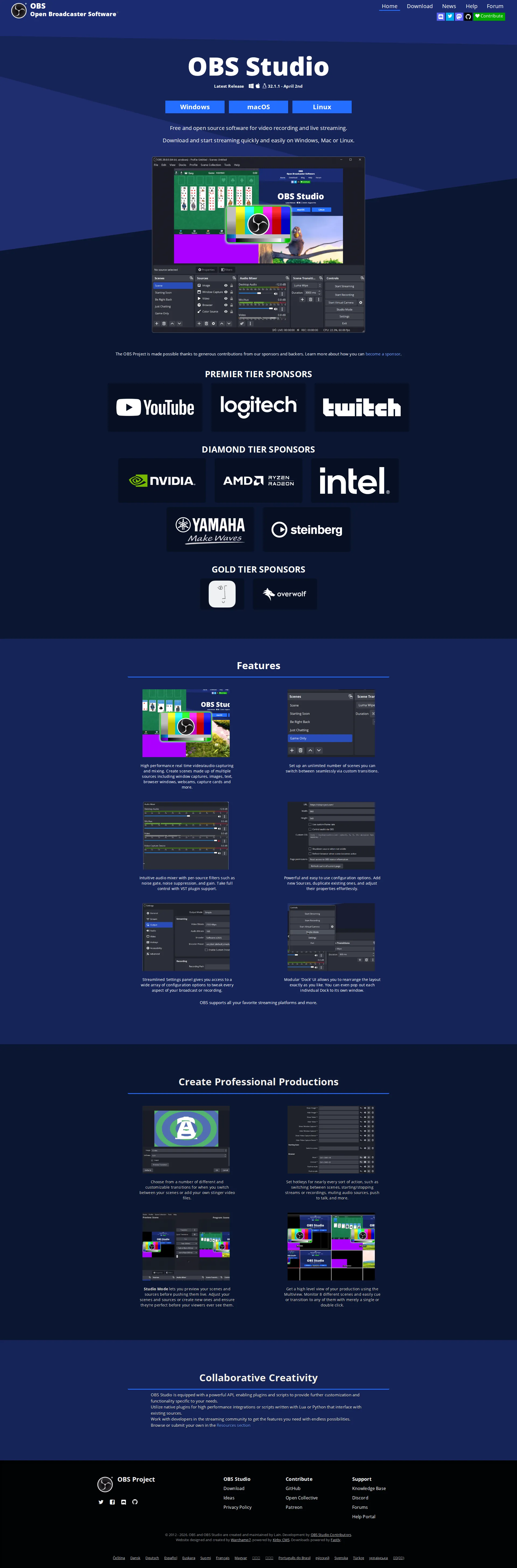 OBS Studio pricing page screenshot