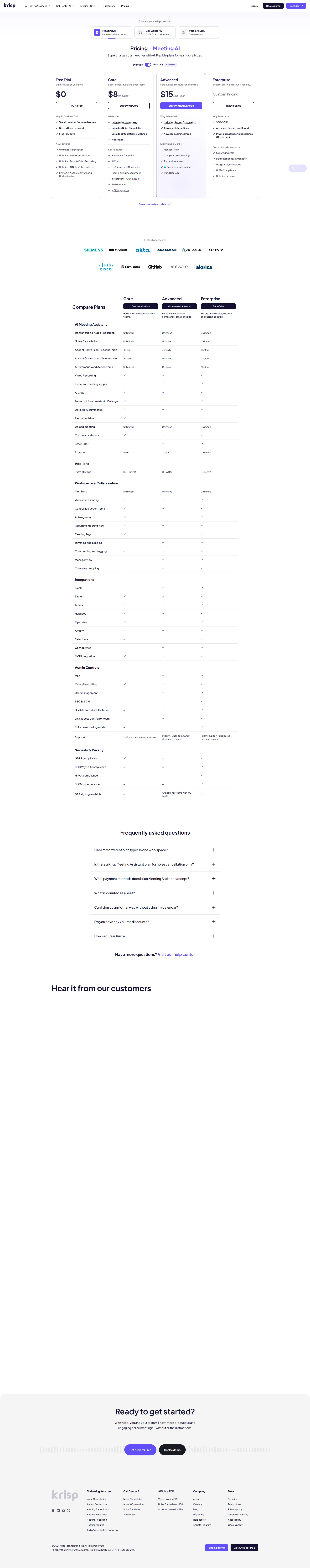 Krisp AI pricing page screenshot