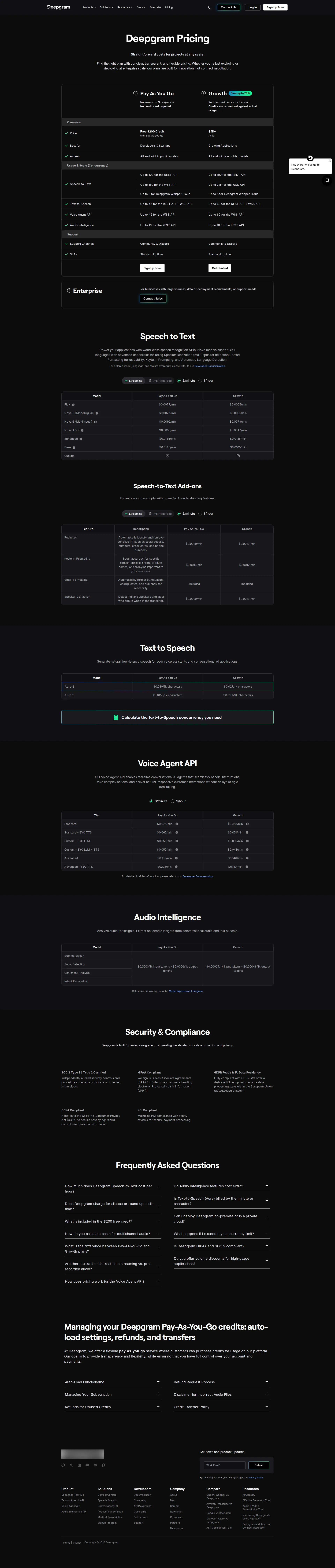 Deepgram pricing page screenshot