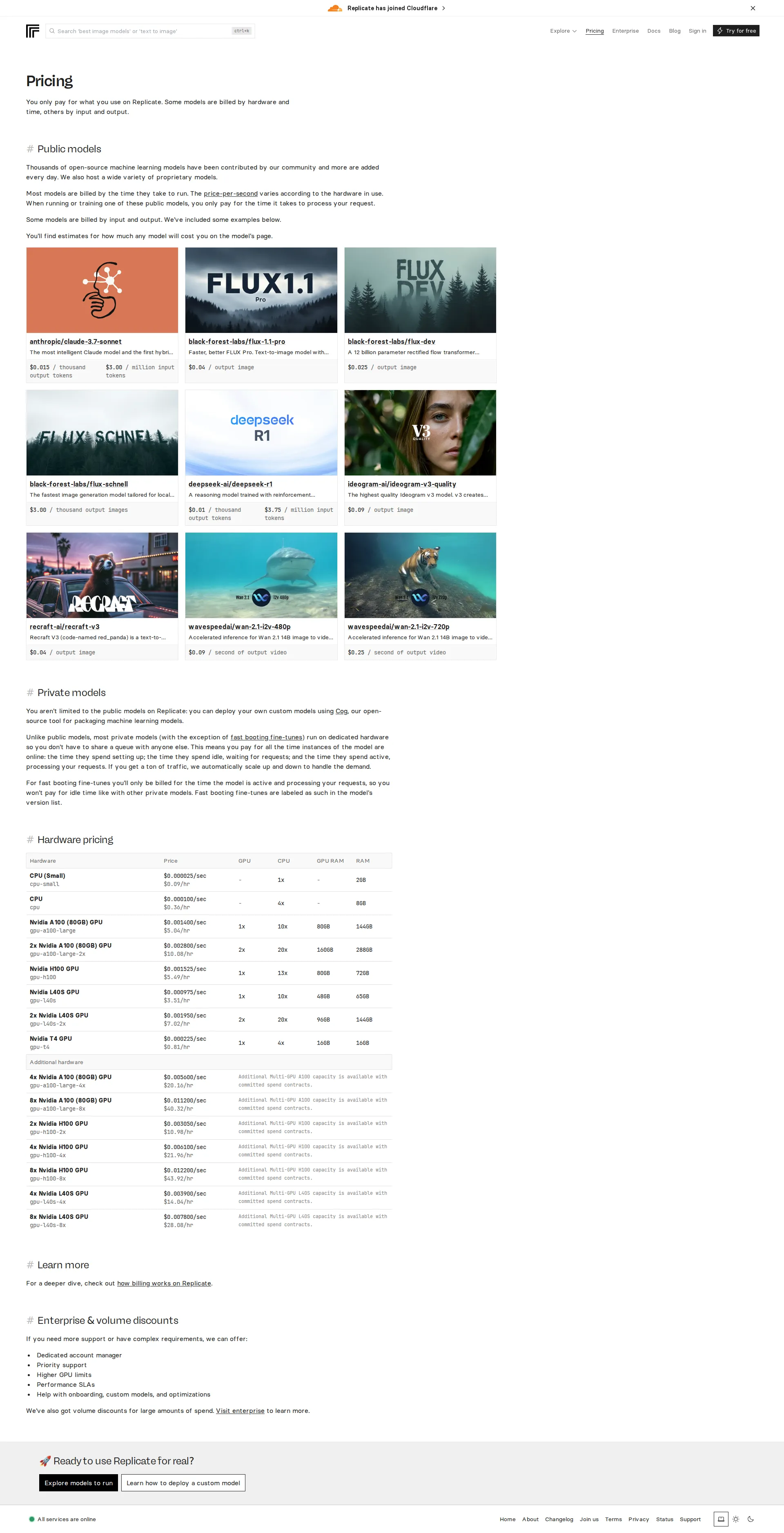 Replicate pricing page screenshot
