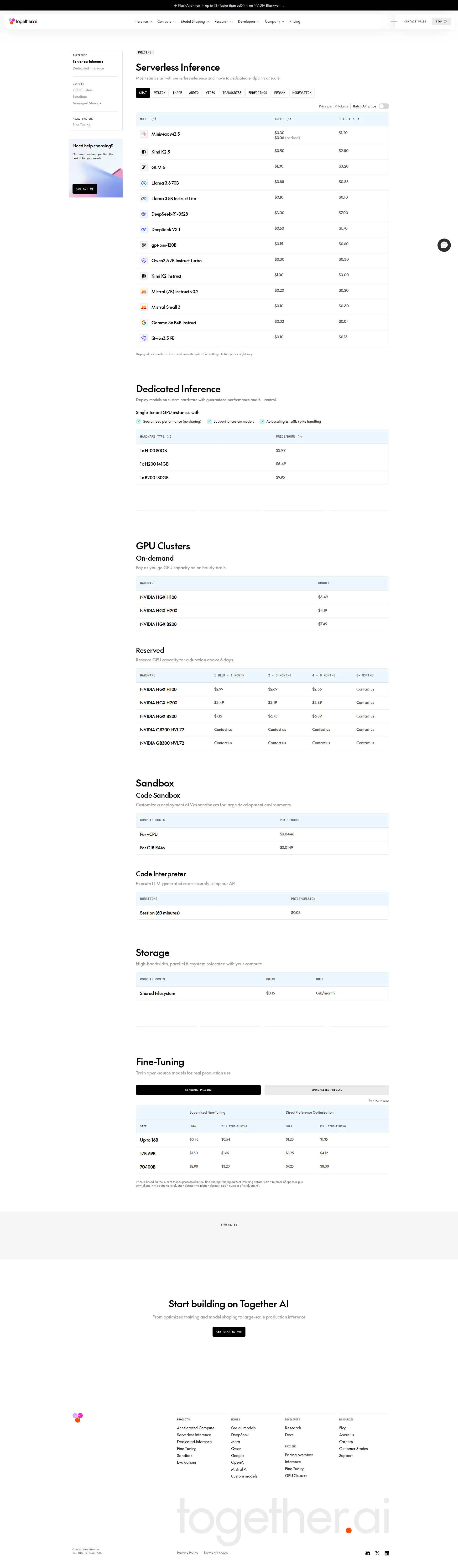 Together AI pricing page screenshot
