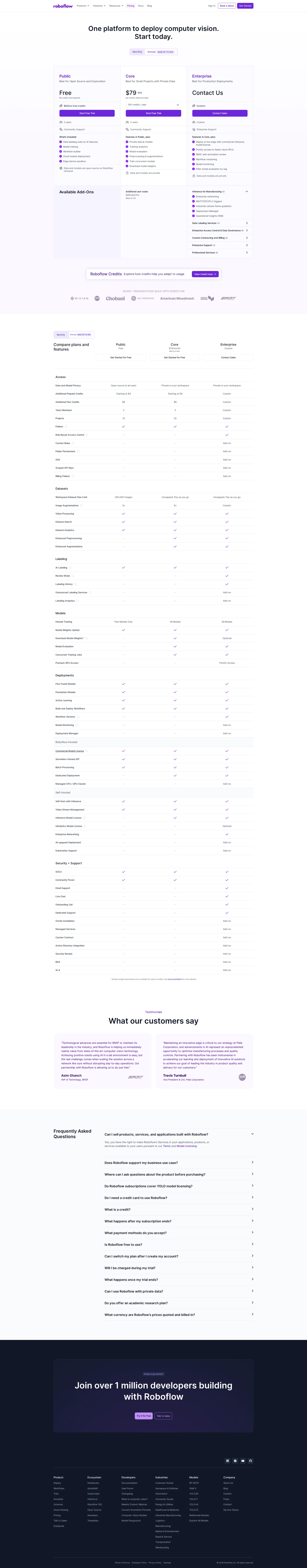 Roboflow pricing page screenshot