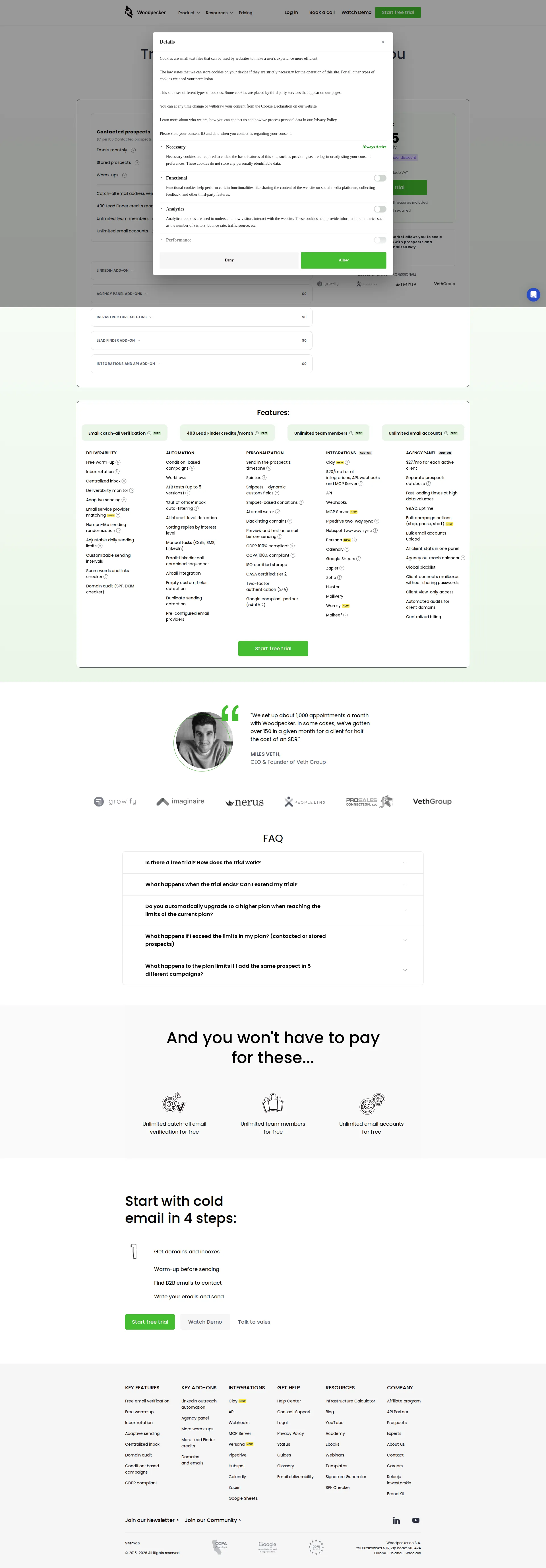 Woodpecker Email pricing page screenshot