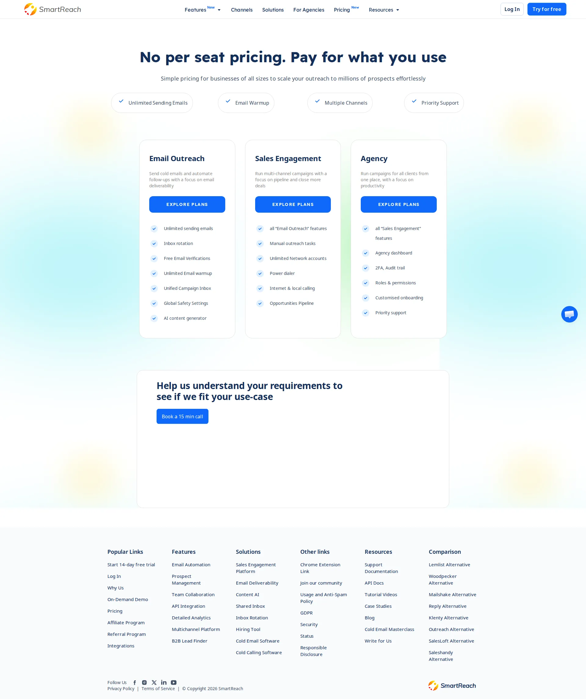 Smartreach.io pricing page screenshot